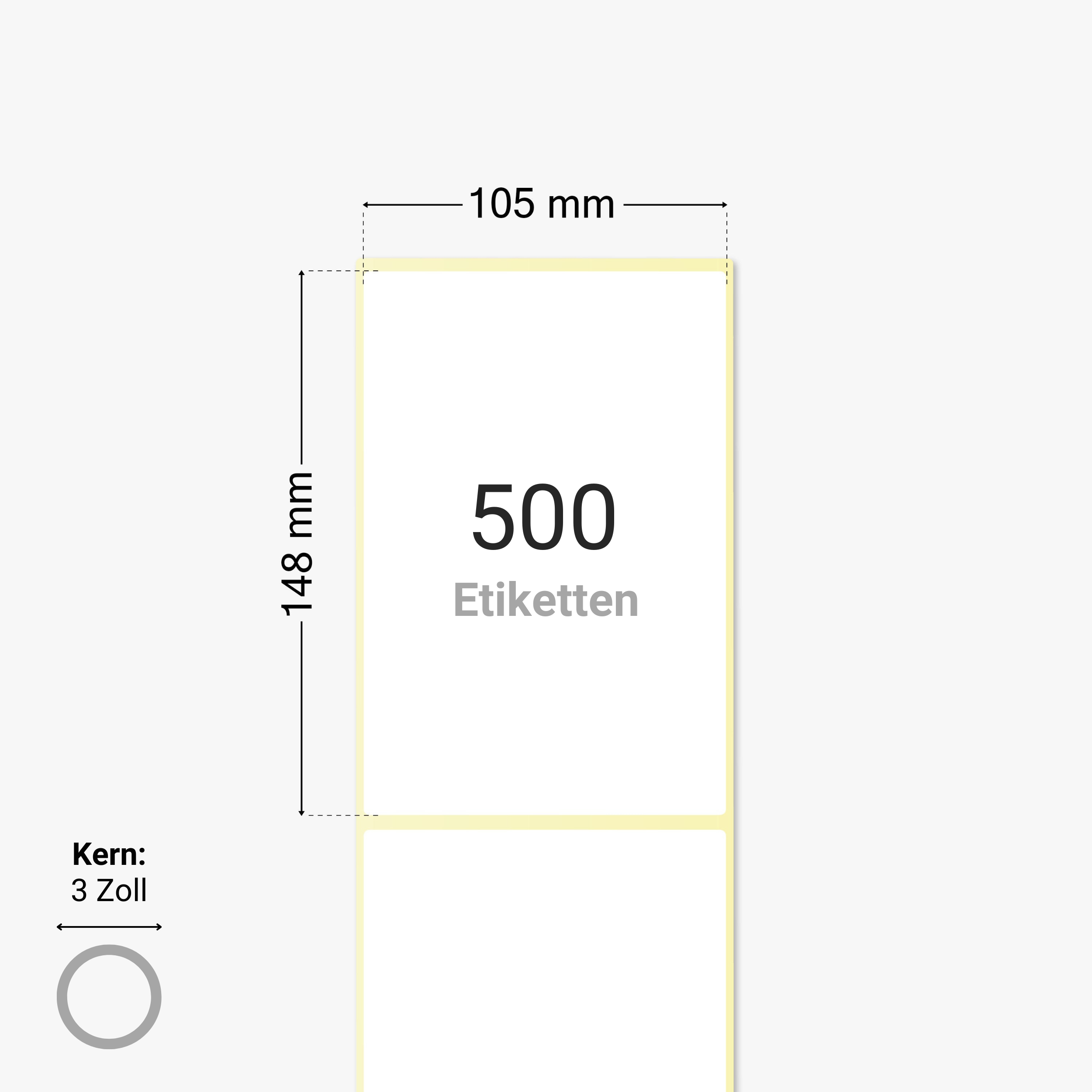 Thermo-Eco-Etiketten, Thermopapier, 105 x 148 mm, 3 Zoll Kern, permanent haftend, weiß, 500 Etiketten pro Rolle