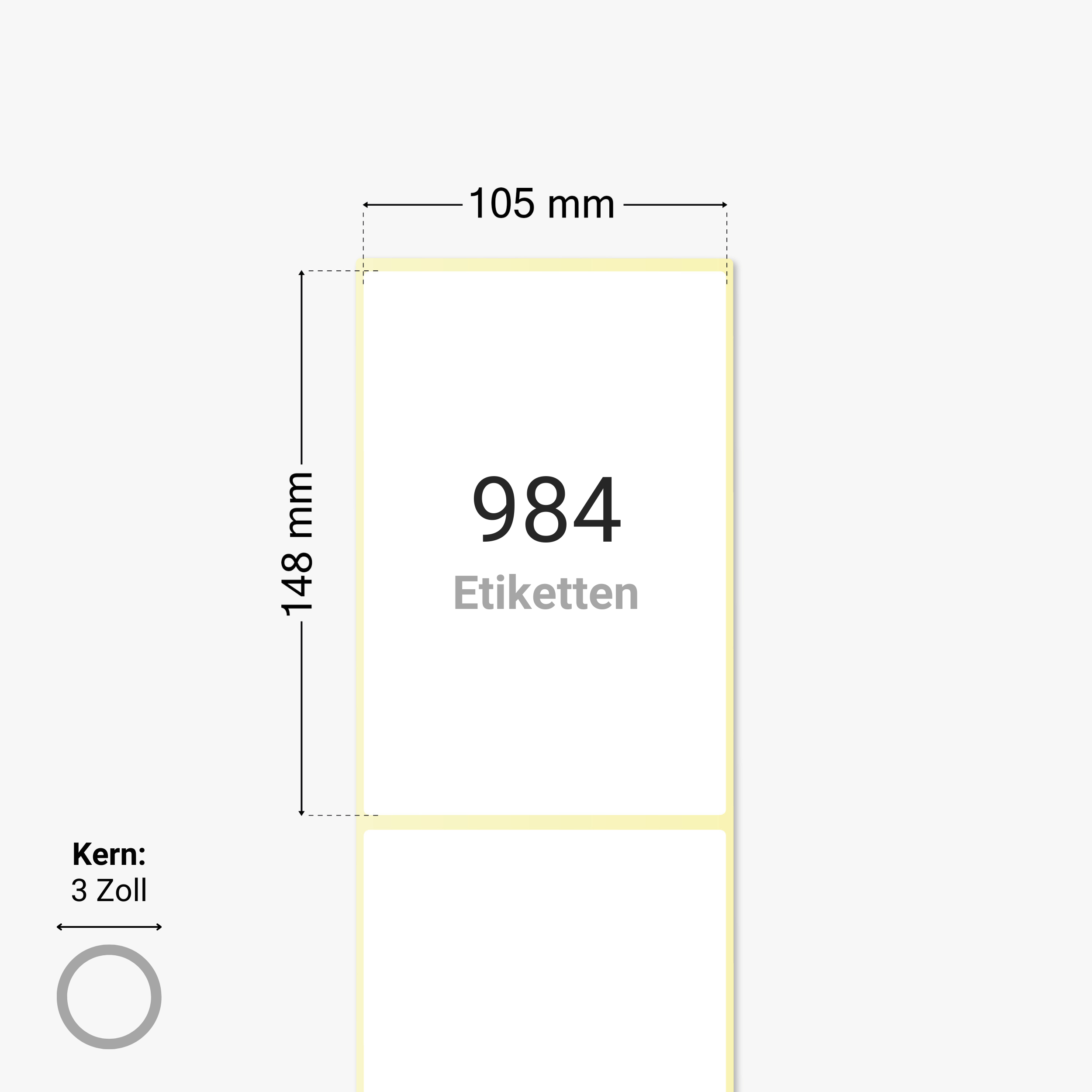Thermo-Eco-Etiketten, Thermopapier, 105 x 148 mm, 3 Zoll Kern, permanent haftend, weiß, 984 Etiketten pro Rolle