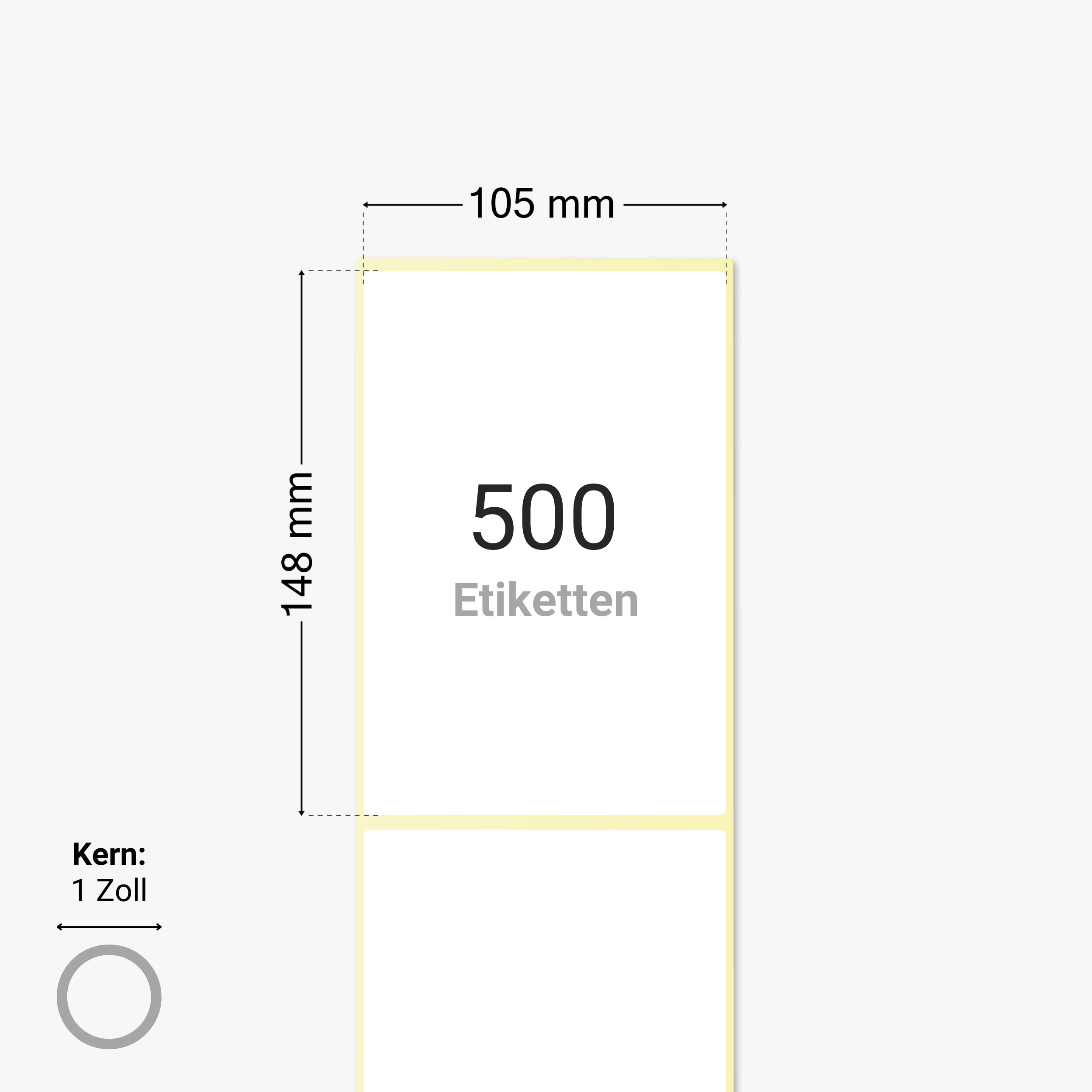 Thermo-Eco-Etiketten, Thermopapier, 105 x 148 mm, 1 Zoll Kern, permanent haftend, weiß, 500 Etiketten pro Rolle