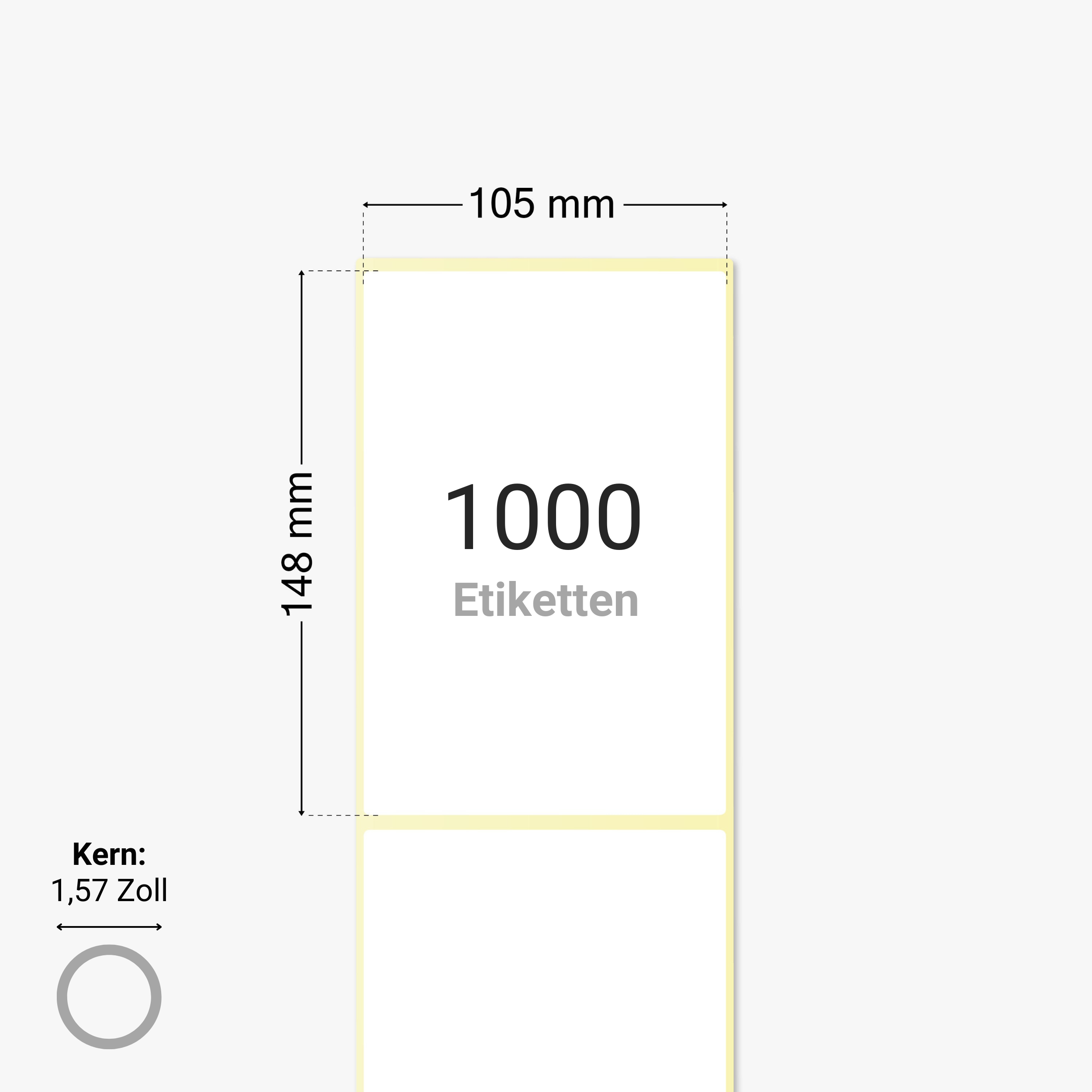 Thermo-Eco-Etiketten, Thermopapier, 105 x 148 mm, 1,57 Zoll Kern, permanent haftend, weiß, 1.000 Etiketten pro Rolle