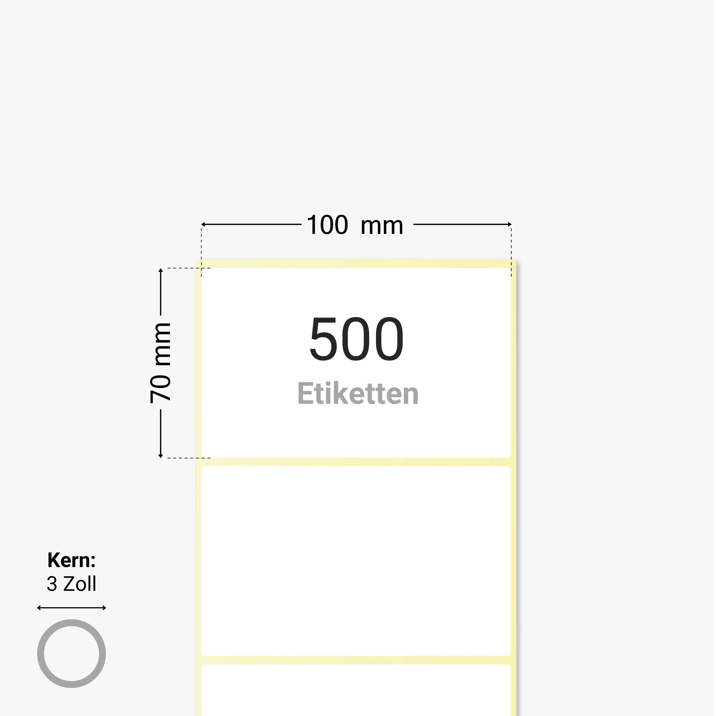 Thermo-Eco-Etiketten, Thermopapier, 100 x 70 mm, 3 Zoll Kern, permanent haftend, weiß, 500 Etiketten pro Rolle