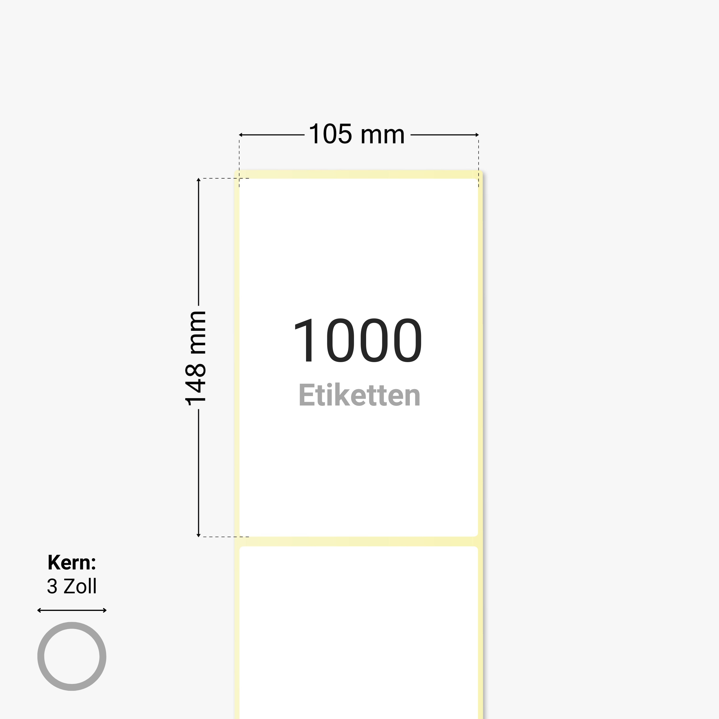 Thermo-Eco-Etiketten, Thermopapier, 105 x 148 mm, 3 Zoll Kern, permanent haftend, weiß, 1.000 Etiketten pro Rolle