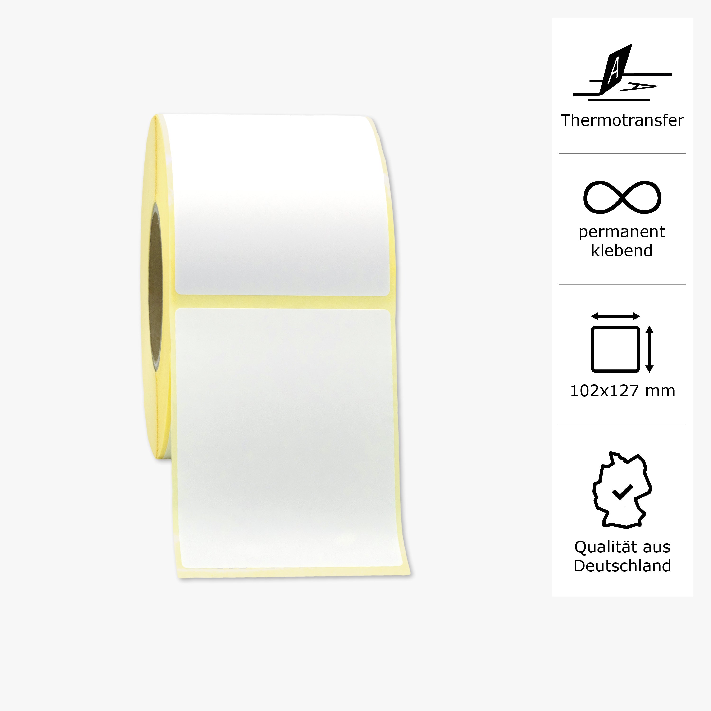 Thermotransfer-Etiketten, Papier, 102 x 127 mm, 3 Zoll Kern, permanent haftend, weiß, 1.152 Etiketten pro Rolle