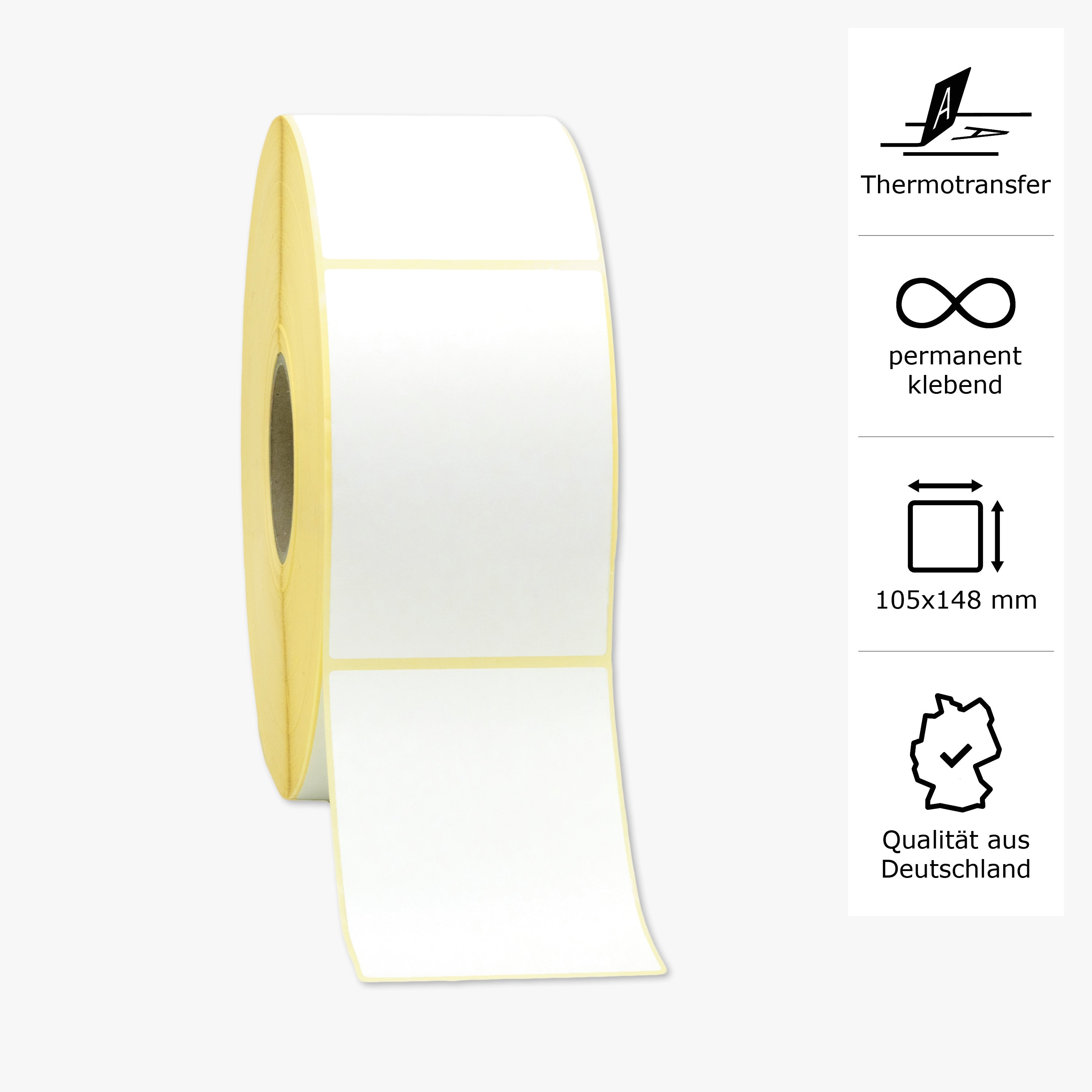 Thermotransfer-Etiketten, Papier, 105 x 148 mm, 3 Zoll Kern, permanent haftend, weiß, 2.952 Etiketten pro Rolle