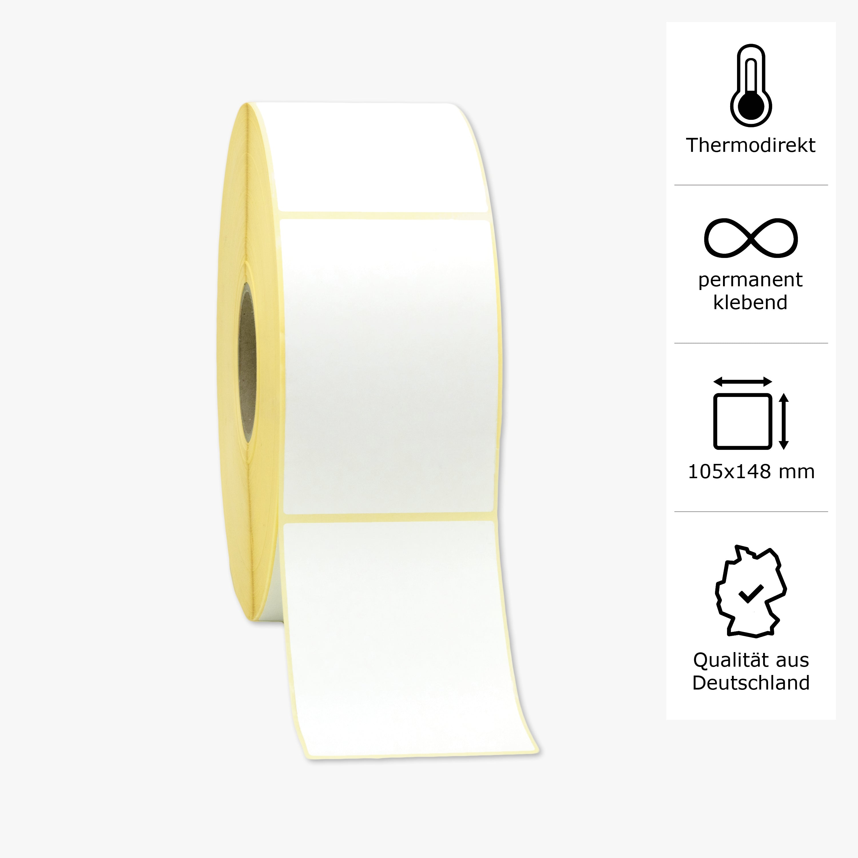 Thermo-Eco-Etiketten, Thermopapier, 105 x 148 mm, 3 Zoll Kern, permanent haftend, weiß, 2.952 Etiketten pro Rolle