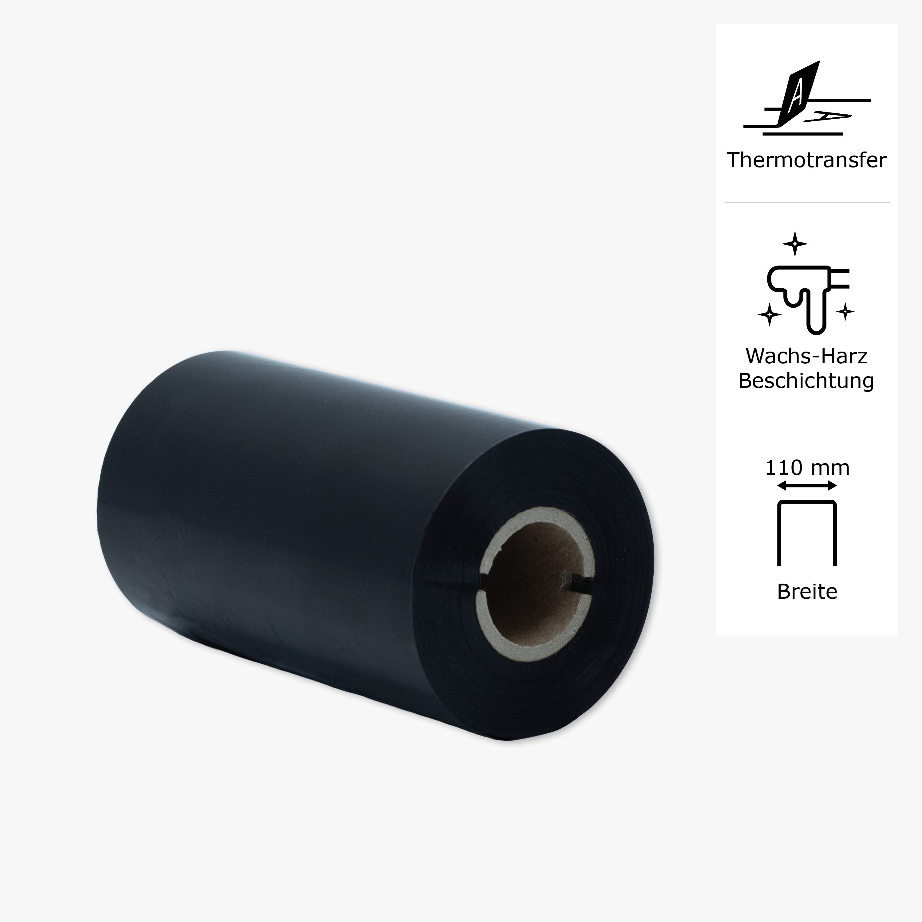 Wachs-Harz Farbband, 110 mm breit x 300 m Länge