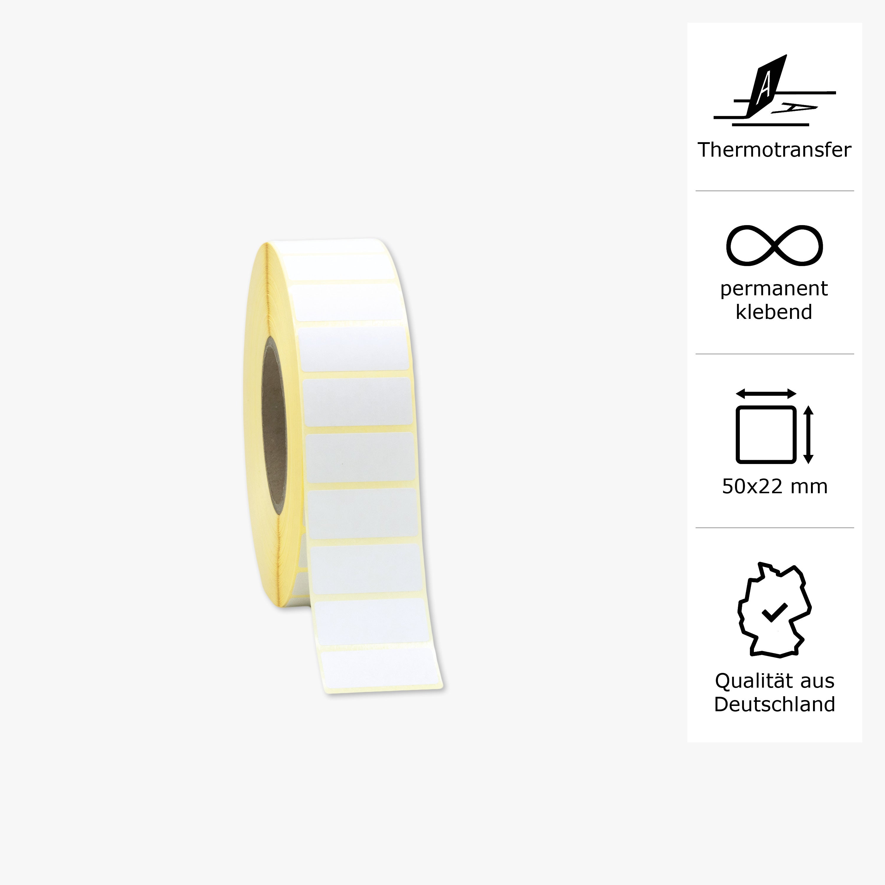 Thermotransfer-Etiketten, Papier, 50 x 22 mm, 3 Zoll Kern, permanent haftend, weiß, 5.905 Etiketten pro Rolle