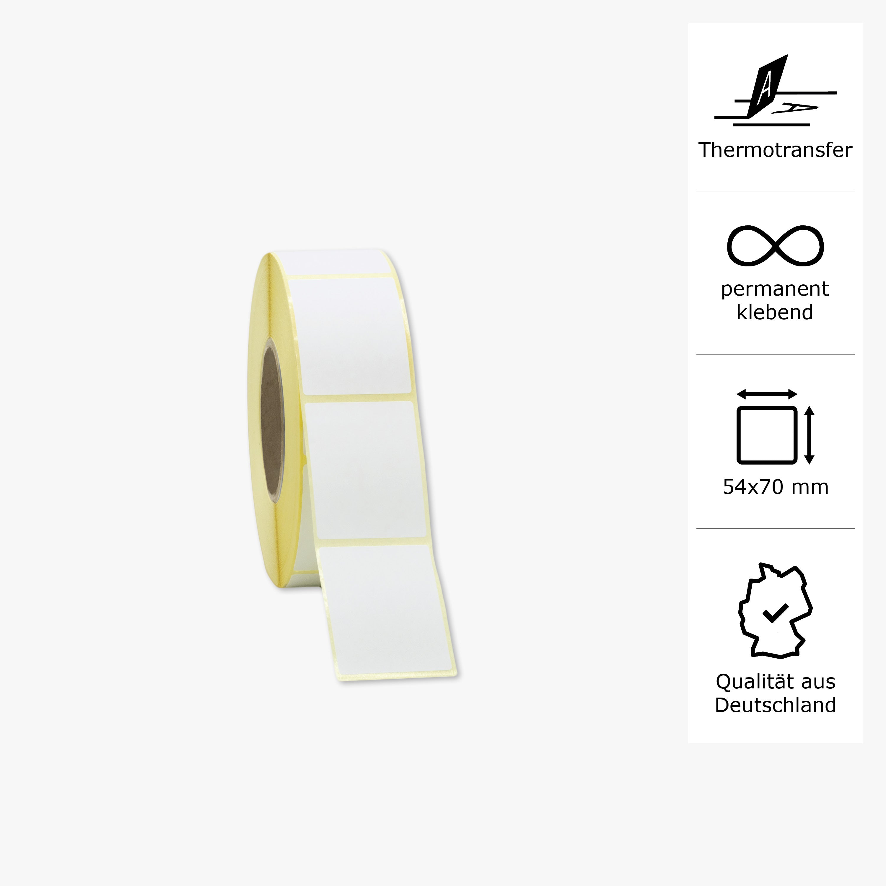 Thermotransfer-Etiketten, Papier, 54 x 70 mm, 3 Zoll Kern, permanent haftend, weiß, 2.054 Etiketten pro Rolle