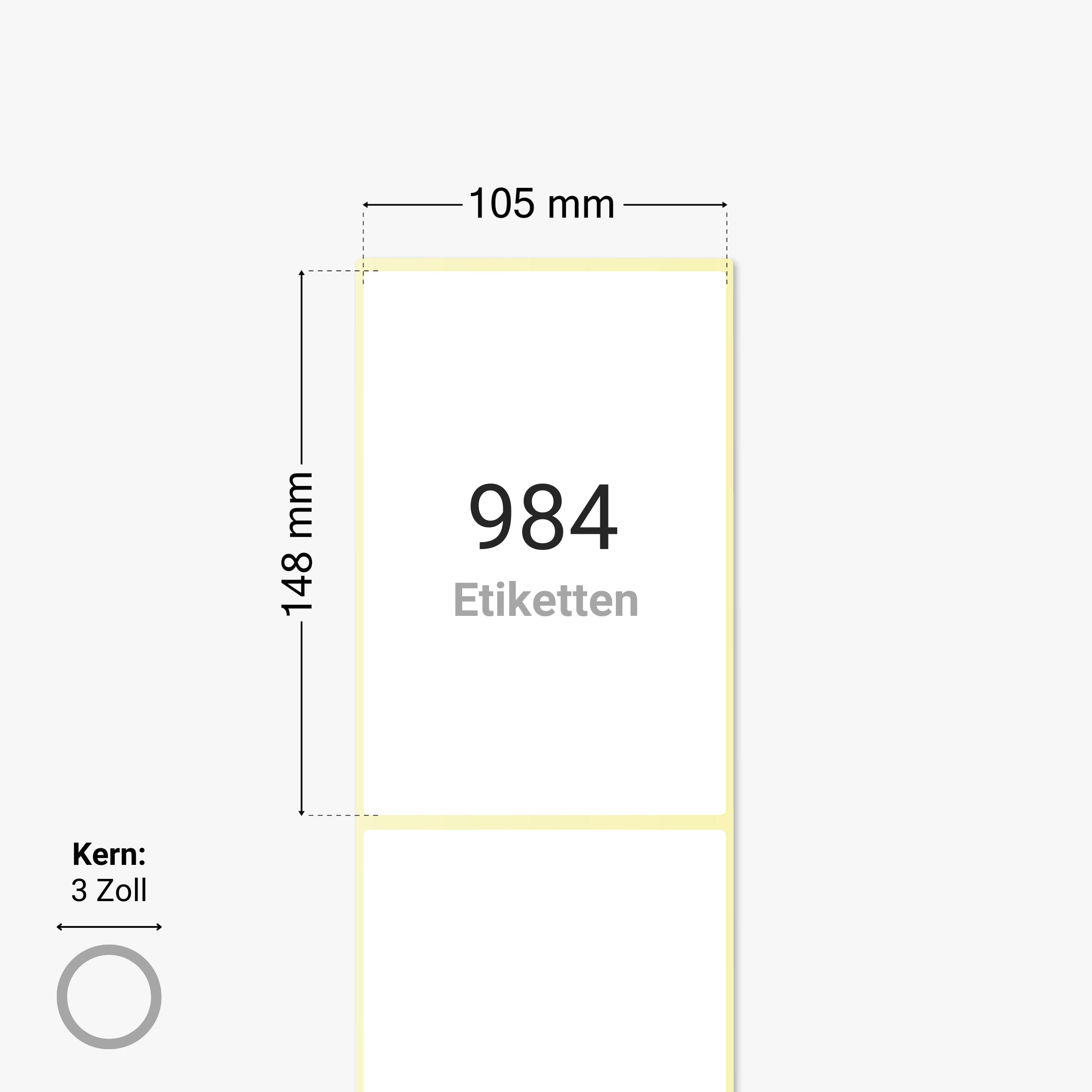 Thermotransfer-Etiketten, Papier, 105 x 148 mm, 3 Zoll Kern, permanent haftend, weiß, 984 Etiketten pro Rolle
