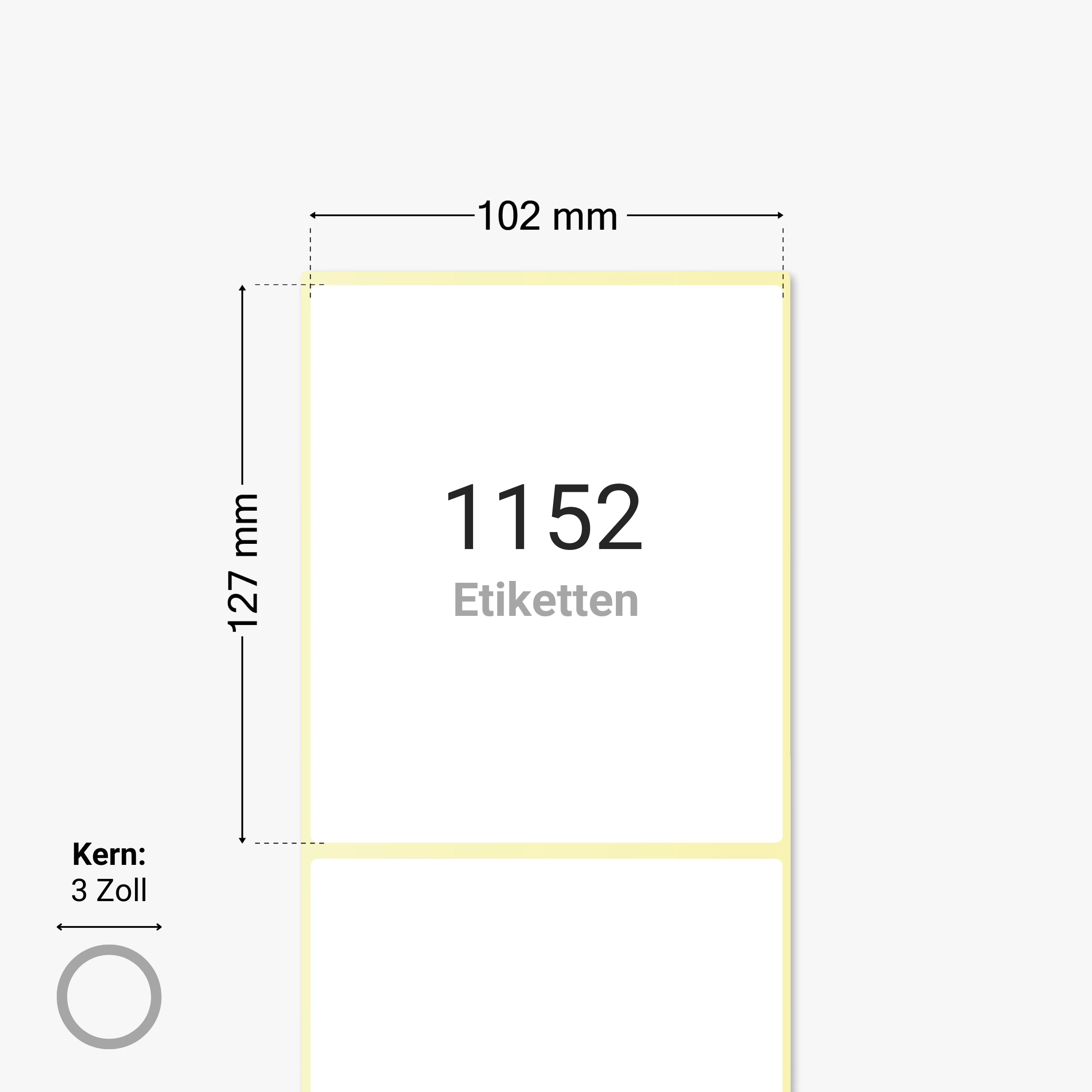 Thermotransfer-Etiketten, Papier, 102 x 127 mm, 3 Zoll Kern, permanent haftend, weiß,  1.152 Etiketten pro Rolle