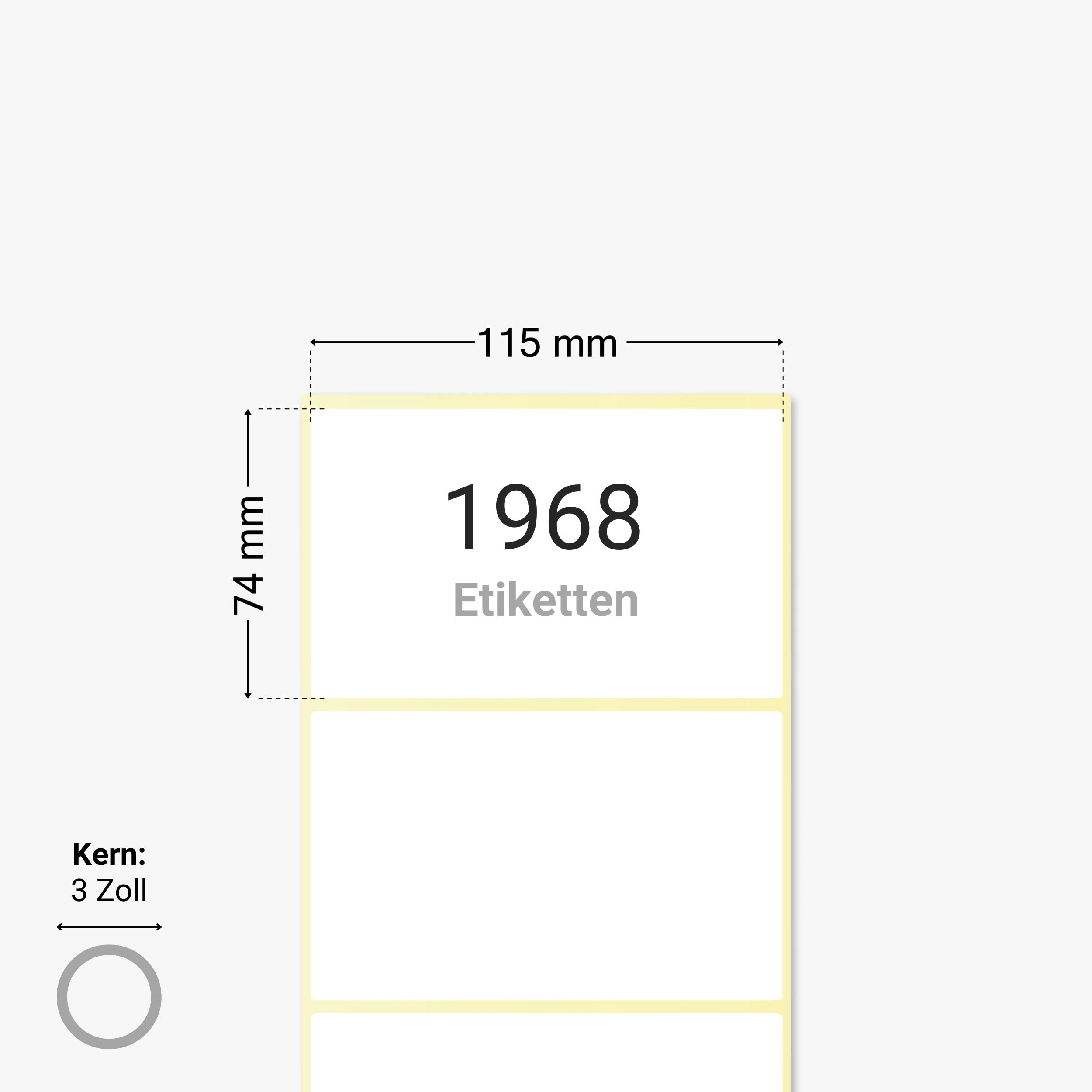 Thermotransfer-Etiketten, Papier, 115 x 74 mm, 3 Zoll Kern, permanent haftend, weiß, 1.968 Etiketten pro Rolle