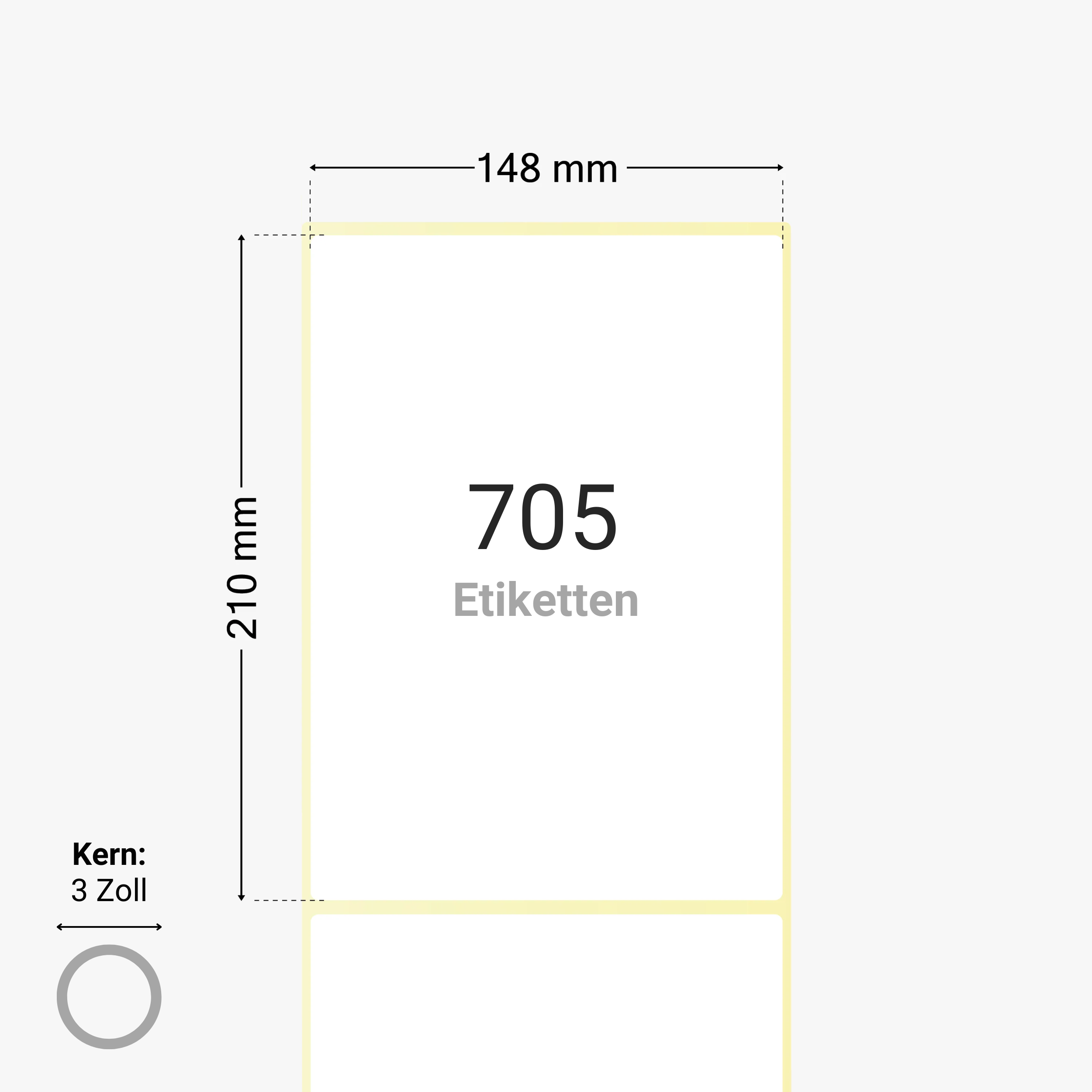 Thermotransfer-Etiketten, Papier, 148 x 210 mm, 3 Zoll Kern, permanent haftend, weiß, 705 Etiketten pro Rolle