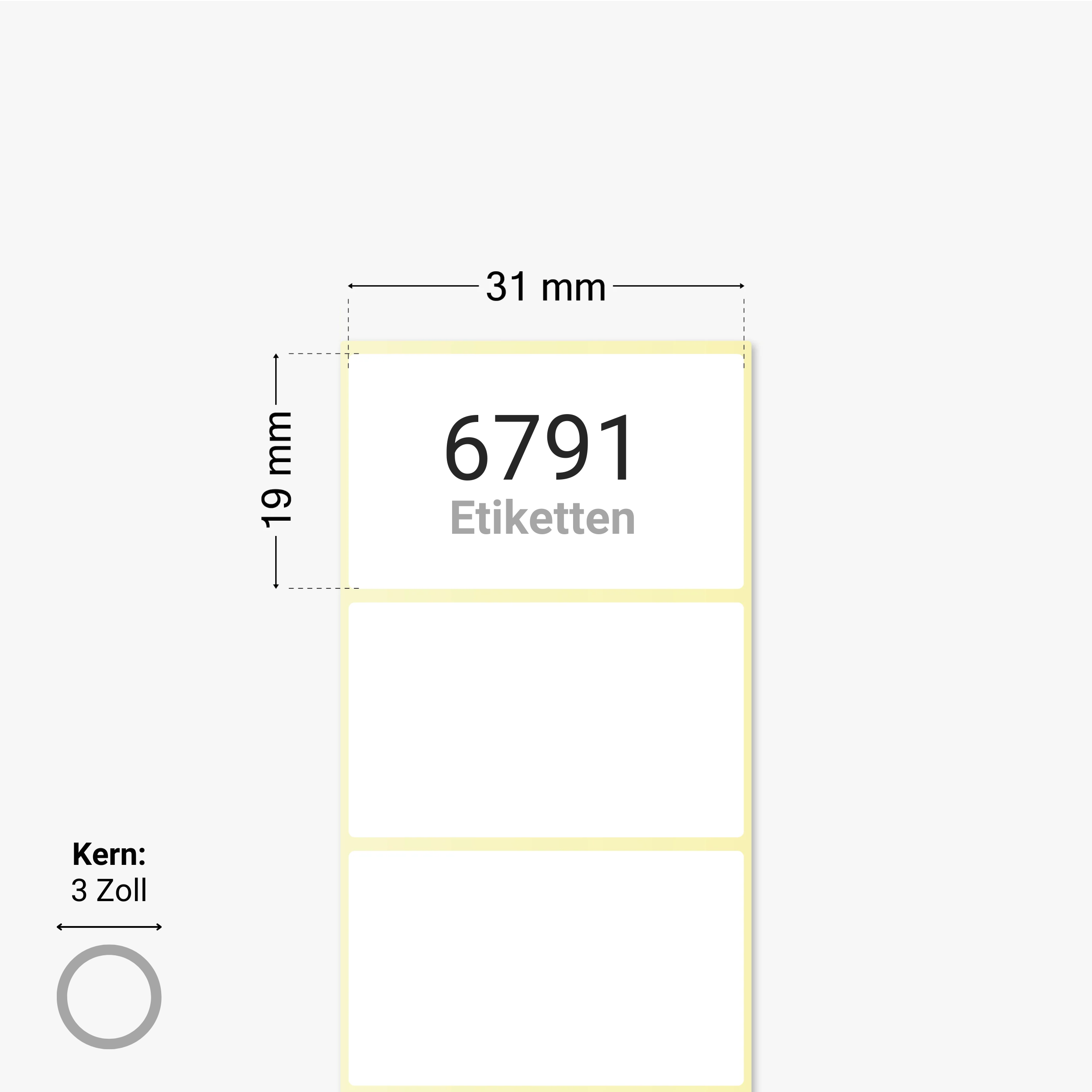 Thermotransfer-Etiketten, Papier, 31 x 19 mm, 3 Zoll Kern, permanent haftend, weiß, 6.791 Etiketten pro Rolle