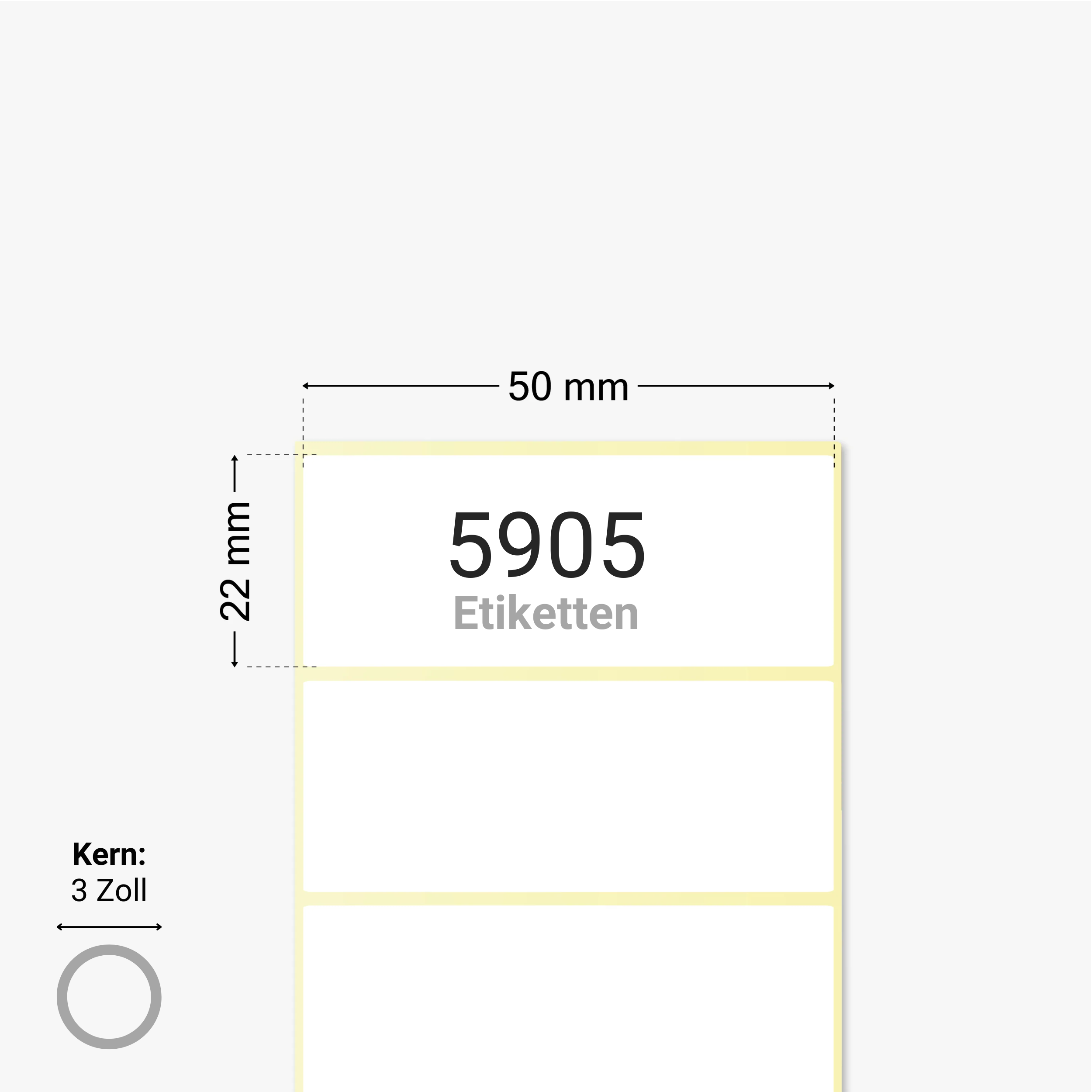 Thermotransfer-Etiketten, Papier, 50 x 22 mm, 3 Zoll Kern, permanent haftend, weiß, 5.905 Etiketten pro Rolle