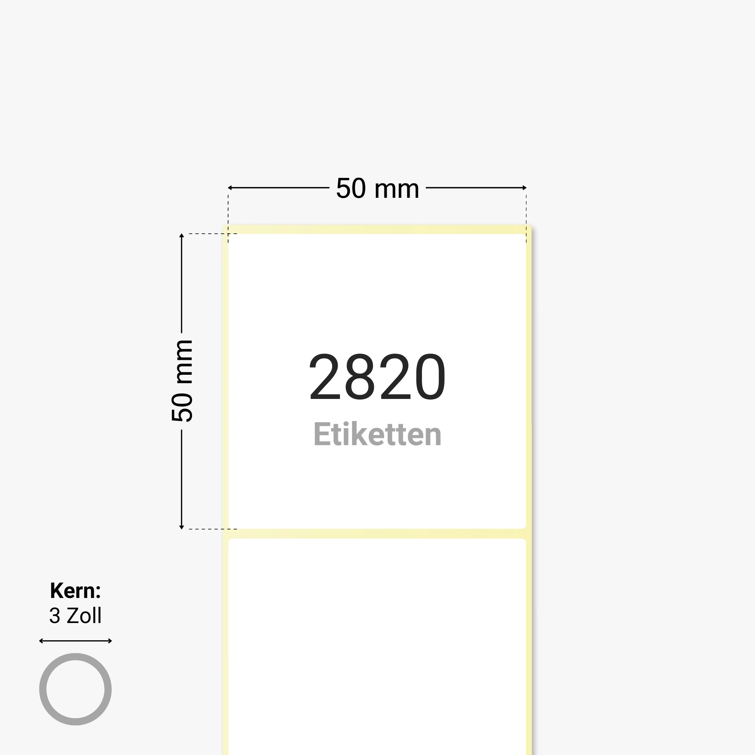 Thermotransfer-Etiketten, Papier, 50 x 50 mm, 3 Zoll Kern, permanent haftend, weiß, 2.820 Etiketten pro Rolle