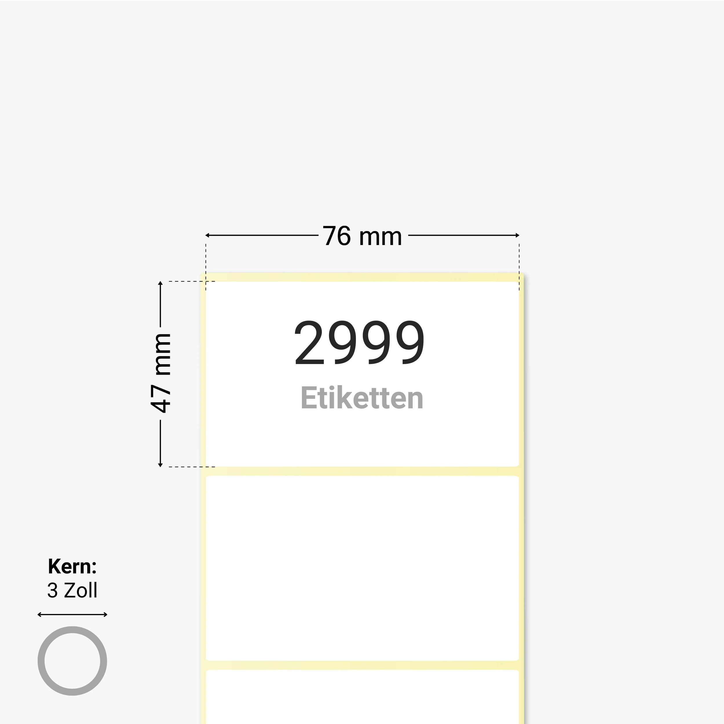 Thermotransfer-Etiketten, Papier, 76 x 47 mm, 3 Zoll Kern, permanent haftend, weiß, 2.999 Etiketten pro Rolle