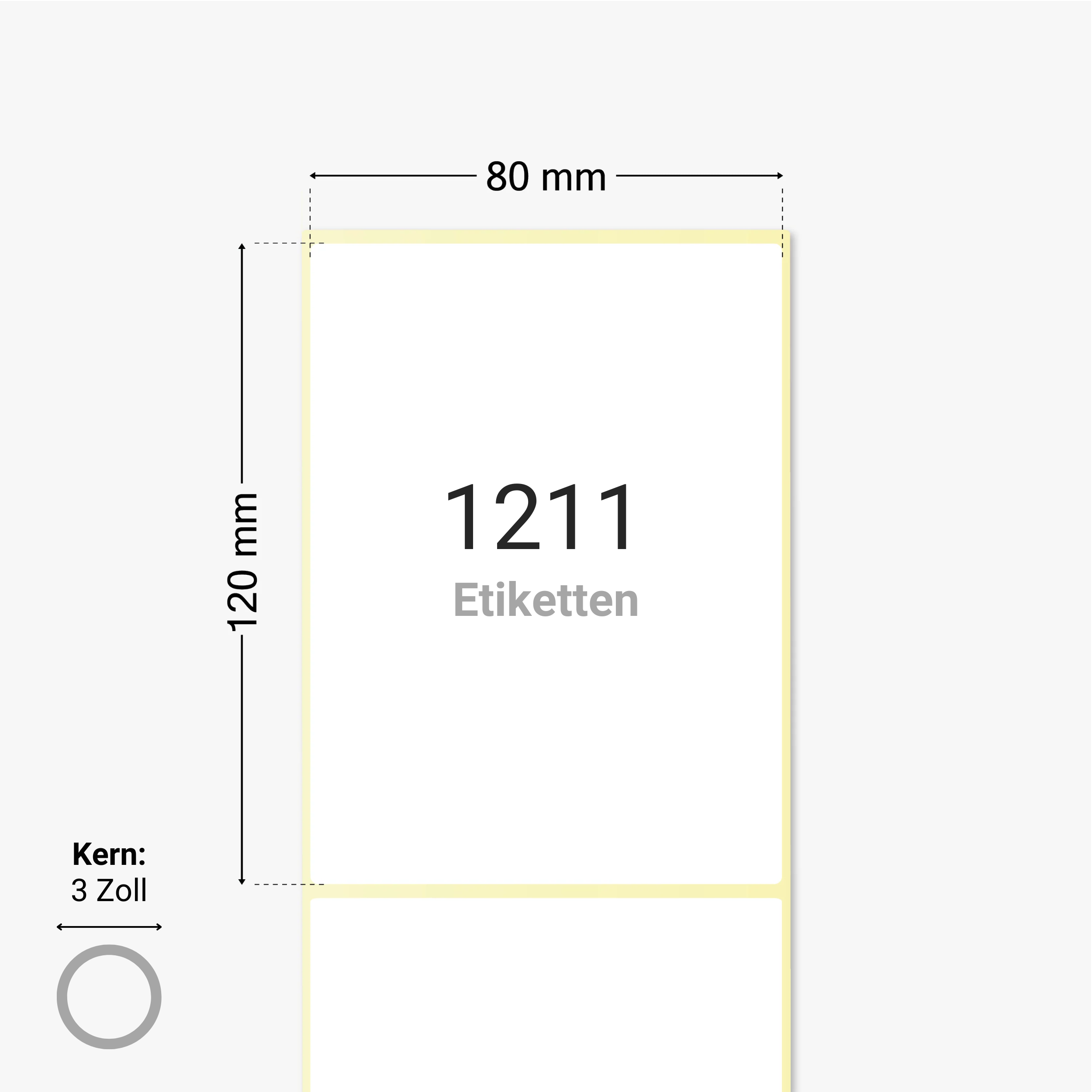 Thermotransfer-Etiketten, Papier, 80 x 120 mm, 3 Zoll Kern, permanent haftend, weiß, 1.211 Etiketten pro Rolle