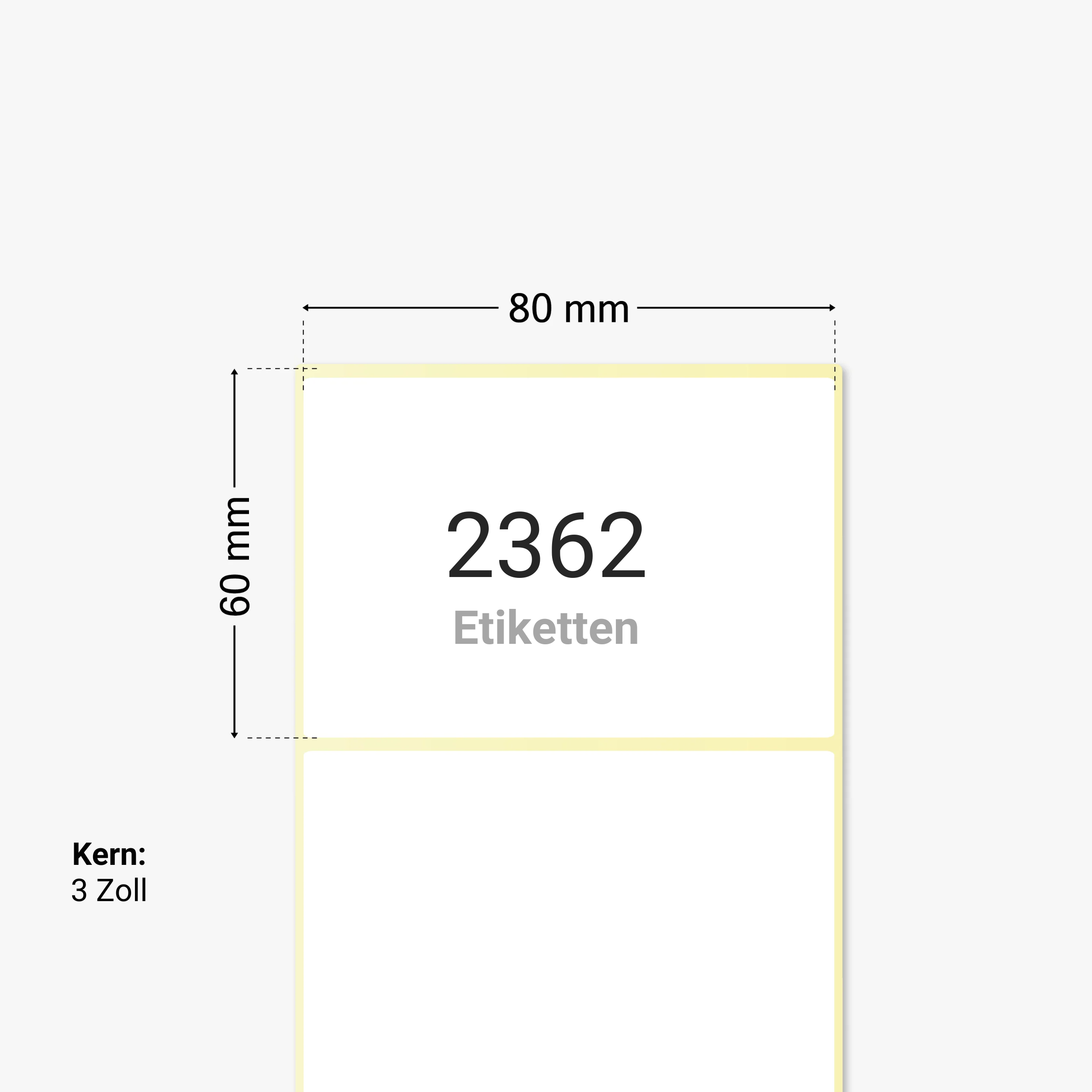 Thermotransfer-Etiketten, Papier, 80 x 60 mm, 3 Zoll Kern, permanent haftend, weiß, 2.362 Etiketten pro Rolle