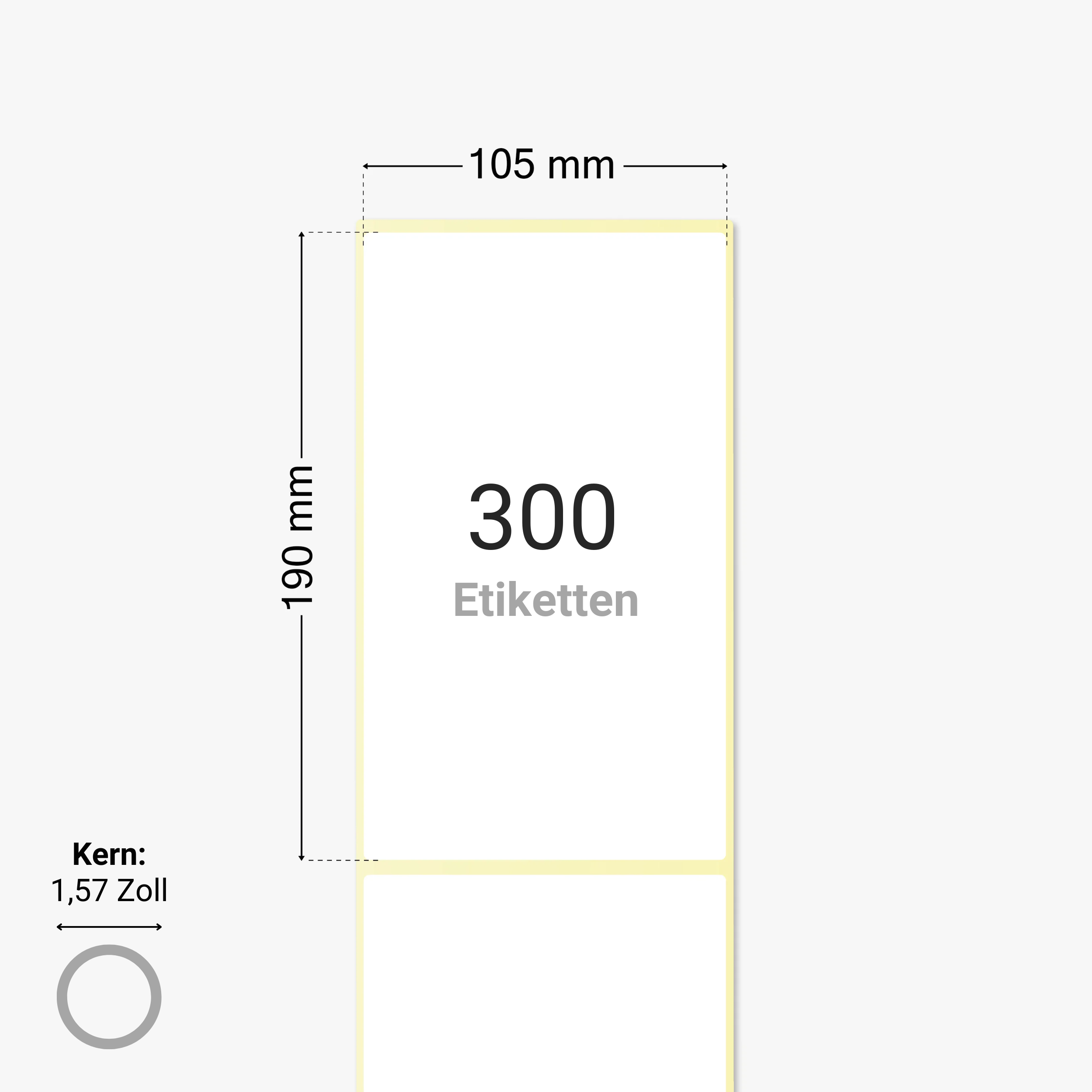 Thermo-Eco-Etiketten, Thermopapier, 105 x 190 mm, 1,57 Zoll Kern, permanent haftend, weiß, 300 Etiketten pro Rolle