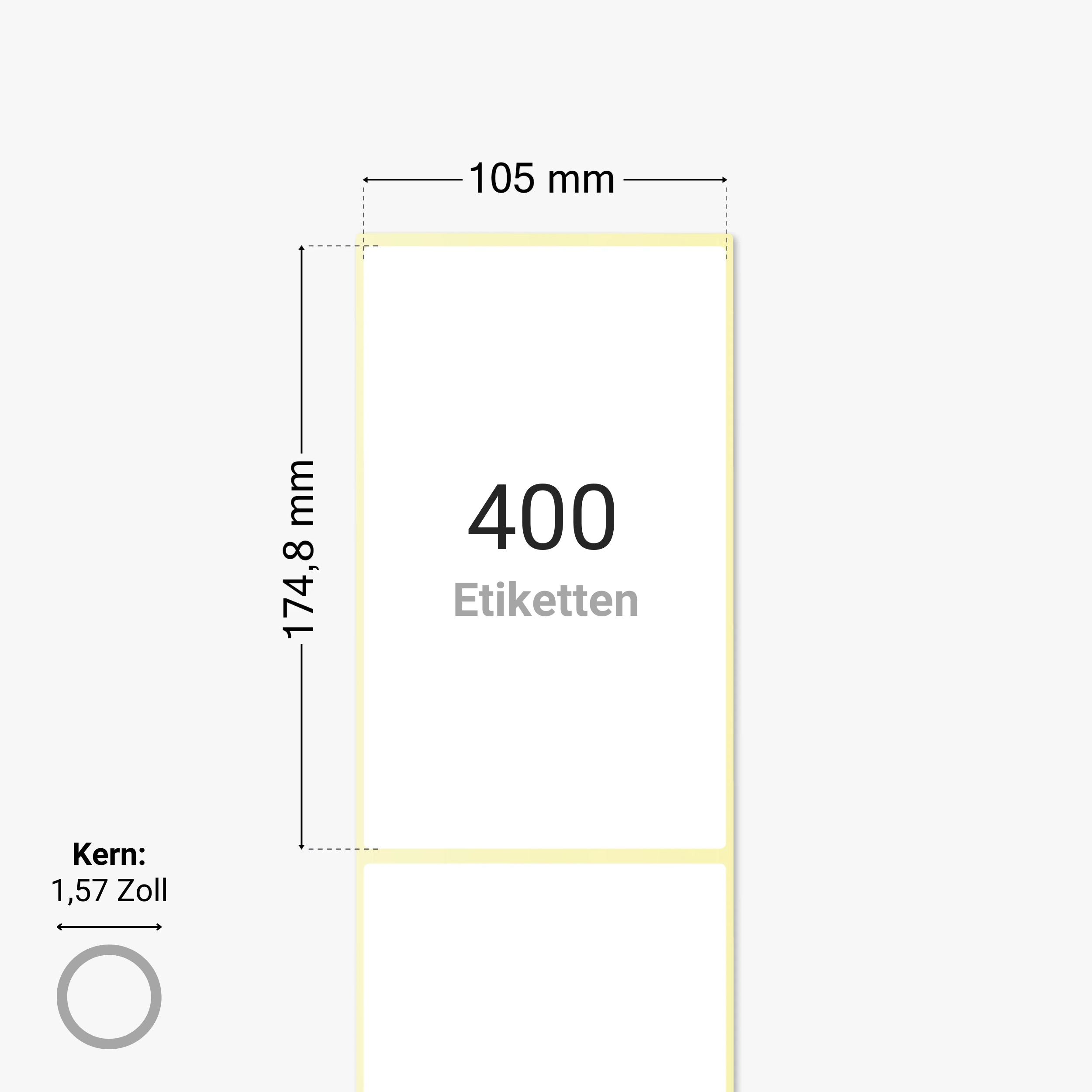 Thermo-Eco-Etiketten, Thermopapier, 105 x 174,8 mm, 1,57 Zoll Kern, permanent haftend, weiß, 400 Etiketten pro Rolle