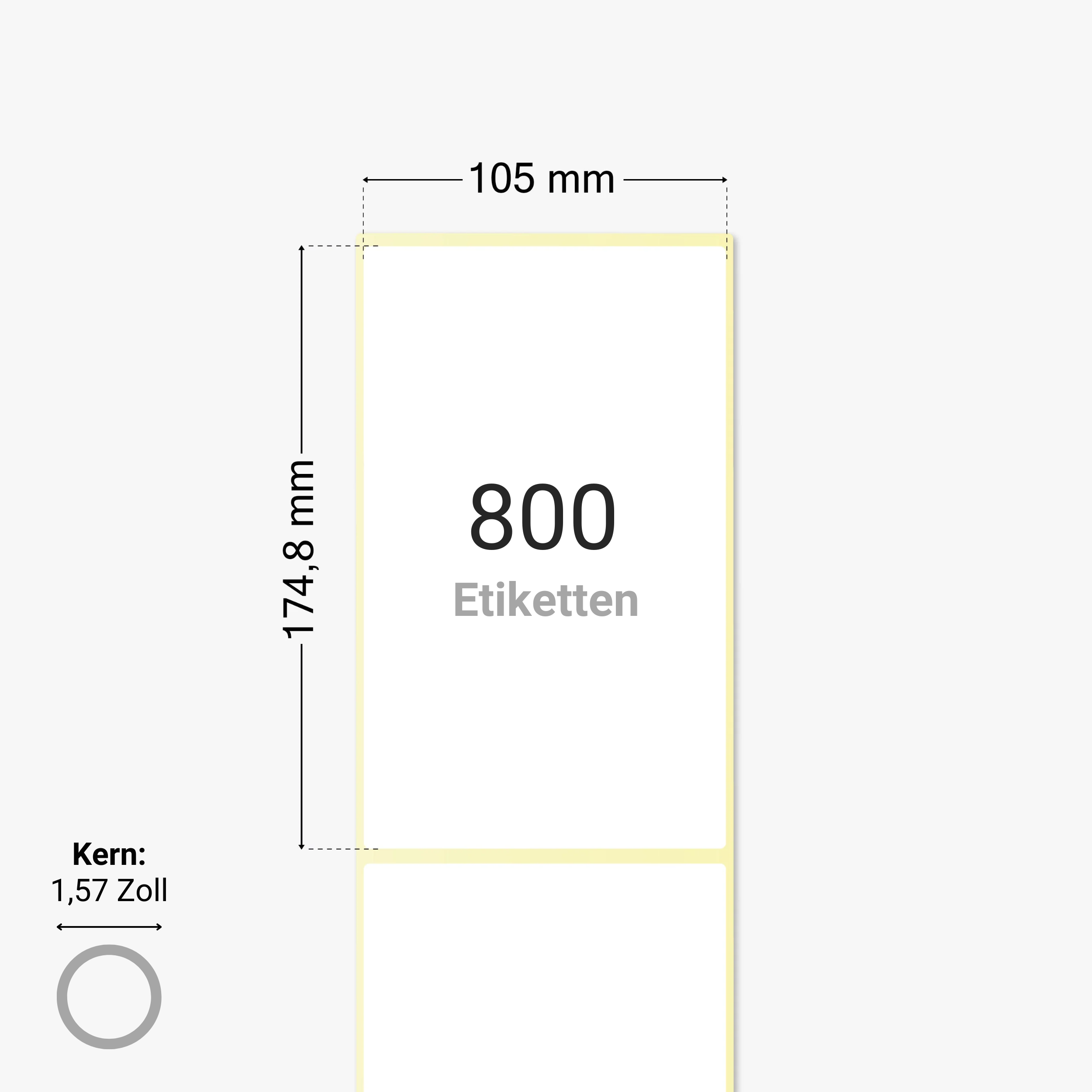 Thermo-Eco-Etiketten, Thermopapier, 105 x 174,8 mm, 1,57 Zoll Kern, permanent haftend, weiß, 800 Etiketten pro Rolle