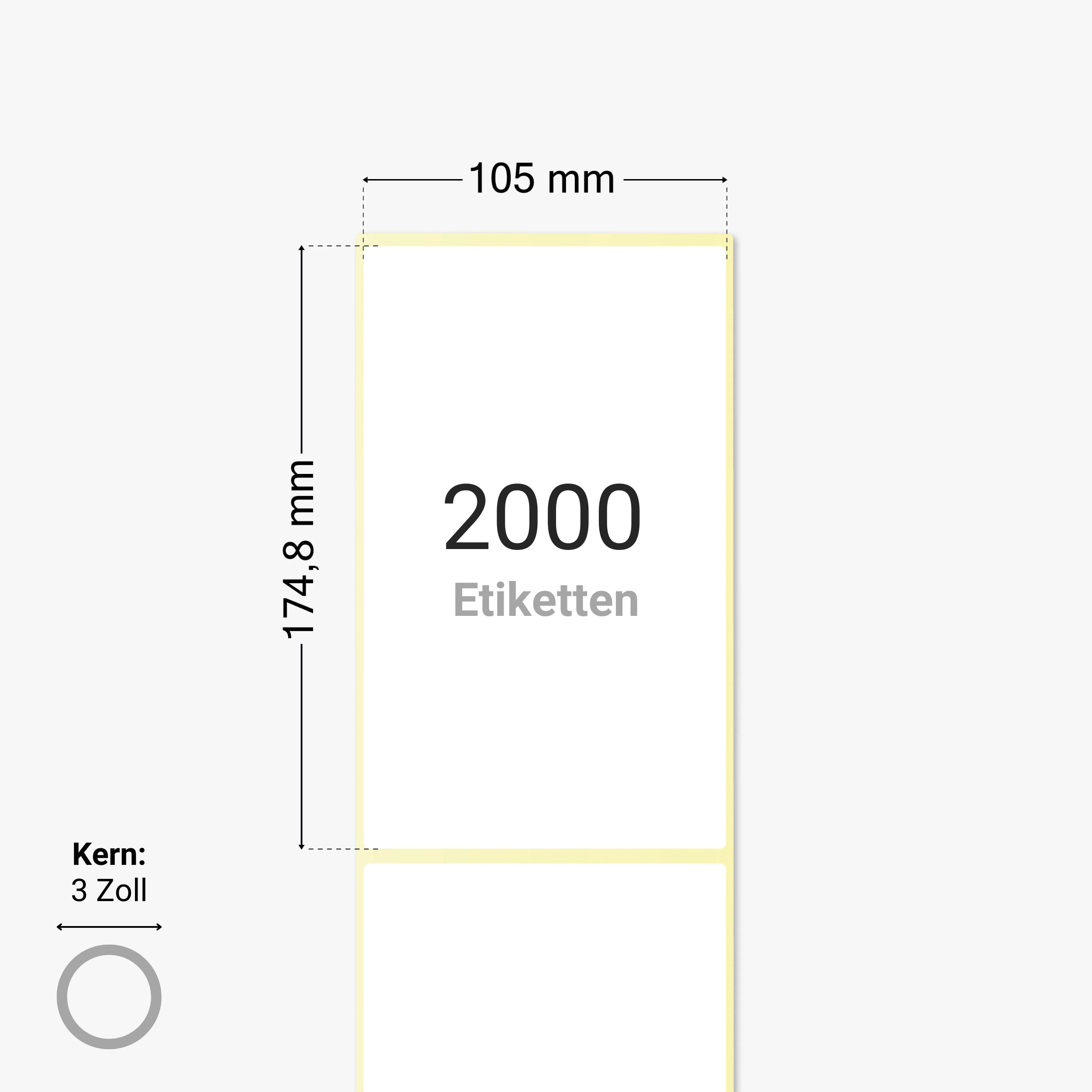 Thermo-Eco-Etiketten, Thermopapier, 105 x 174,8 mm, 3 Zoll Kern, permanent haftend, weiß, 2.000 Etiketten pro Rolle