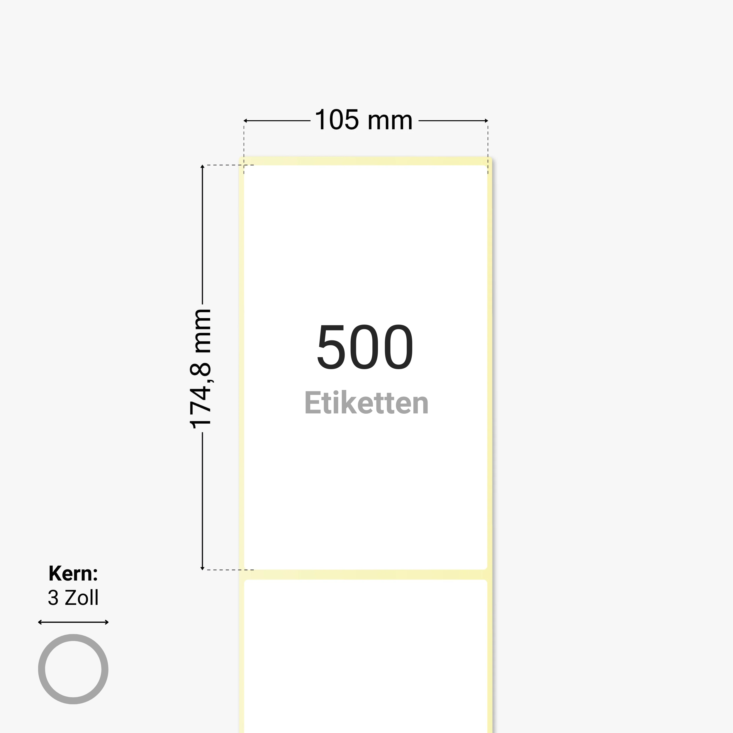 Thermo-Eco-Etiketten, Thermopapier, 105 x 174,8 mm, 3 Zoll Kern, permanent haftend, weiß, 500 Etiketten pro Rolle