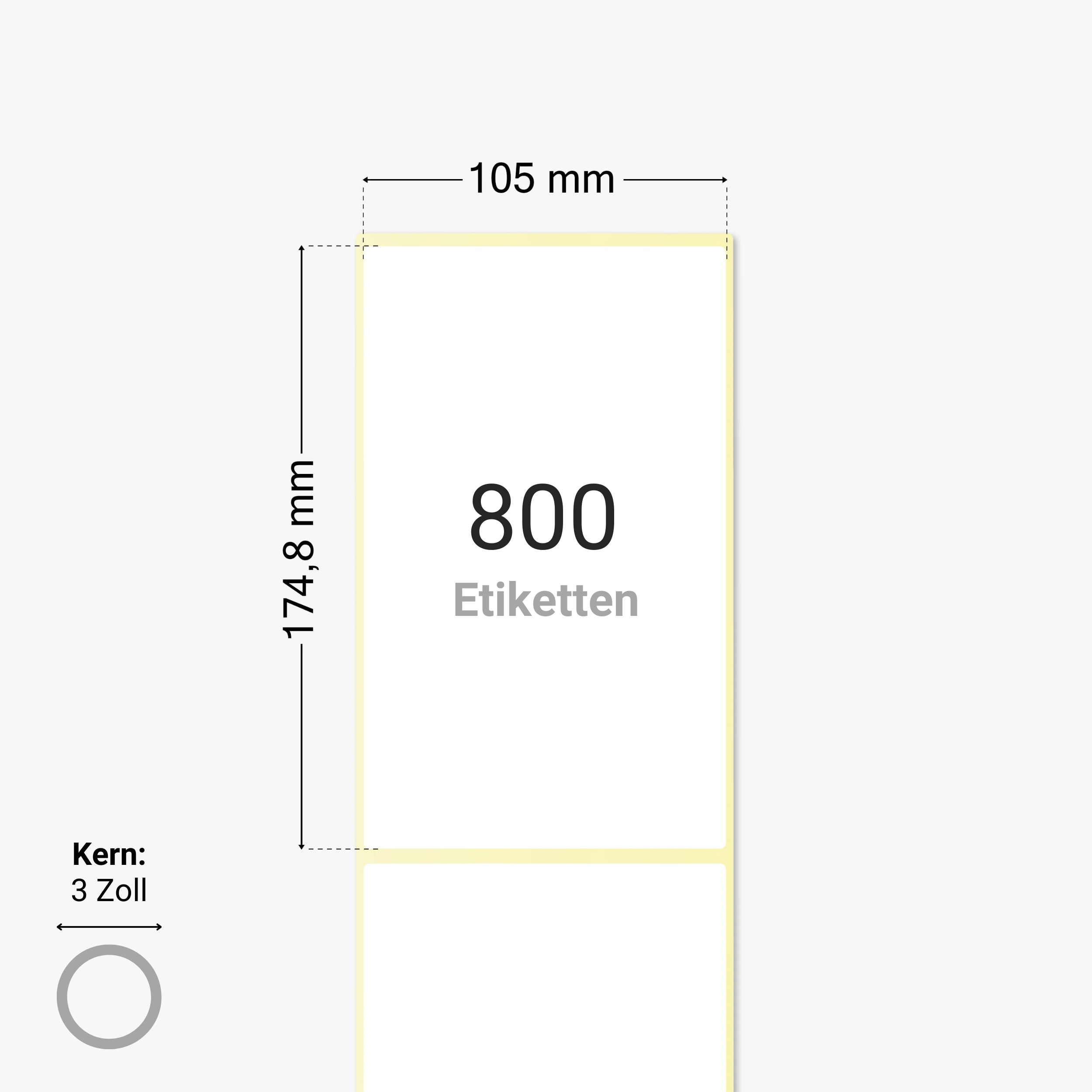 Thermo-Eco-Etiketten, Thermopapier, 105 x 174,8 mm, 3 Zoll Kern, permanent haftend, weiß, 800 Etiketten pro Rolle