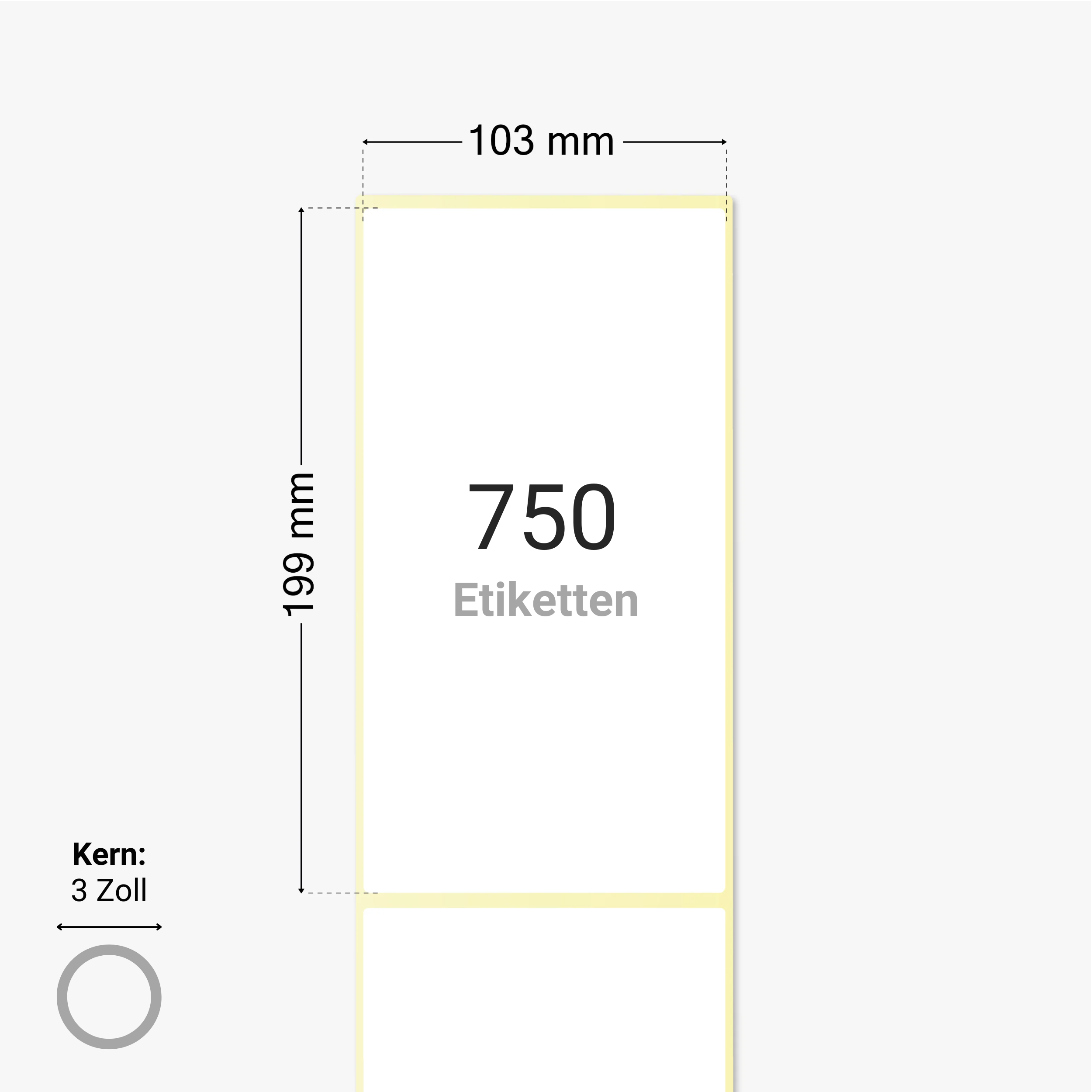 Thermo-Eco-Etiketten, Thermopapier, 103 x 199 mm, 3 Zoll Kern, permanent haftend, weiß, 750 Etiketten pro Rolle