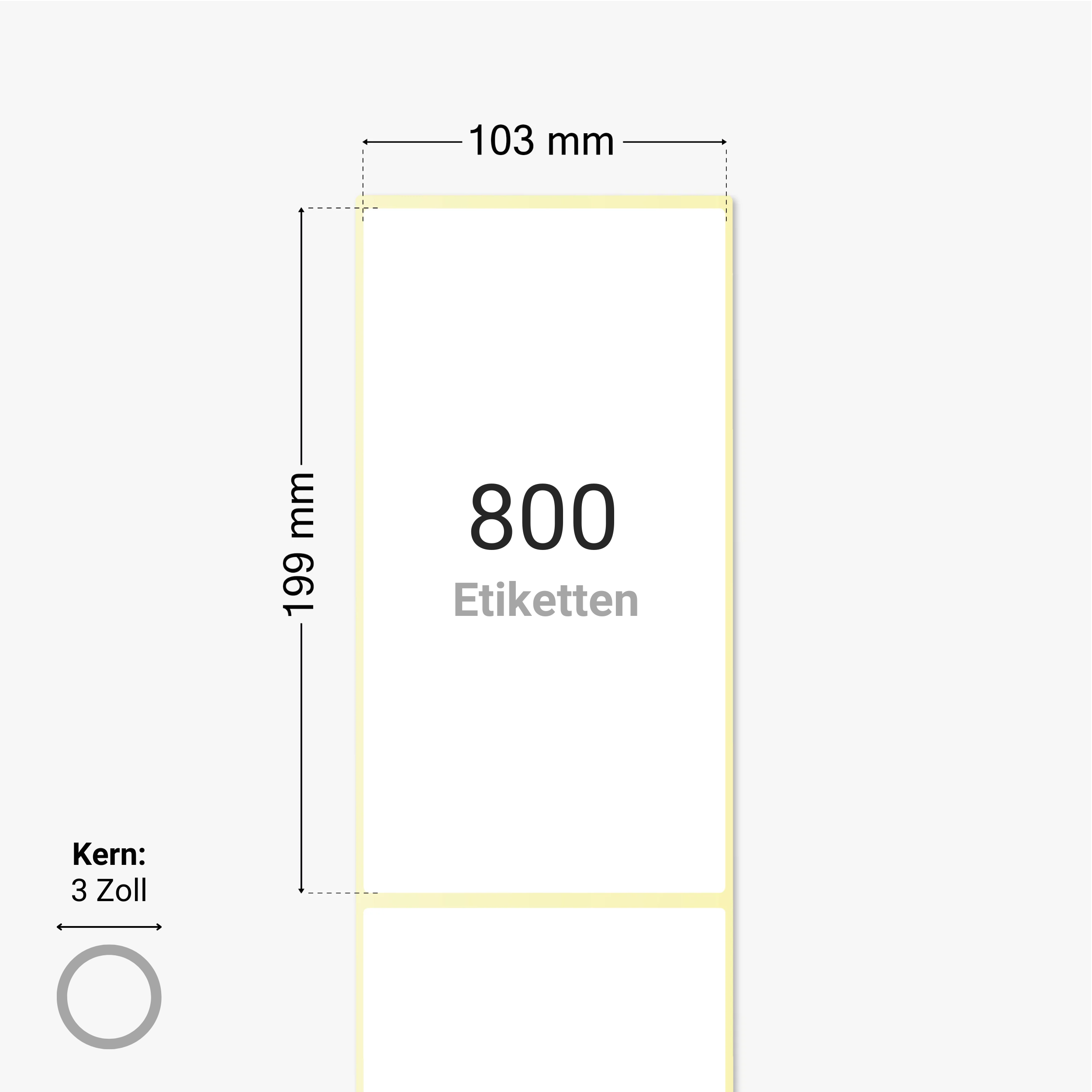Thermo-Eco-Etiketten, Thermopapier, 103 x 199 mm, 3 Zoll Kern, permanent haftend, weiß, 800 Etiketten pro Rolle