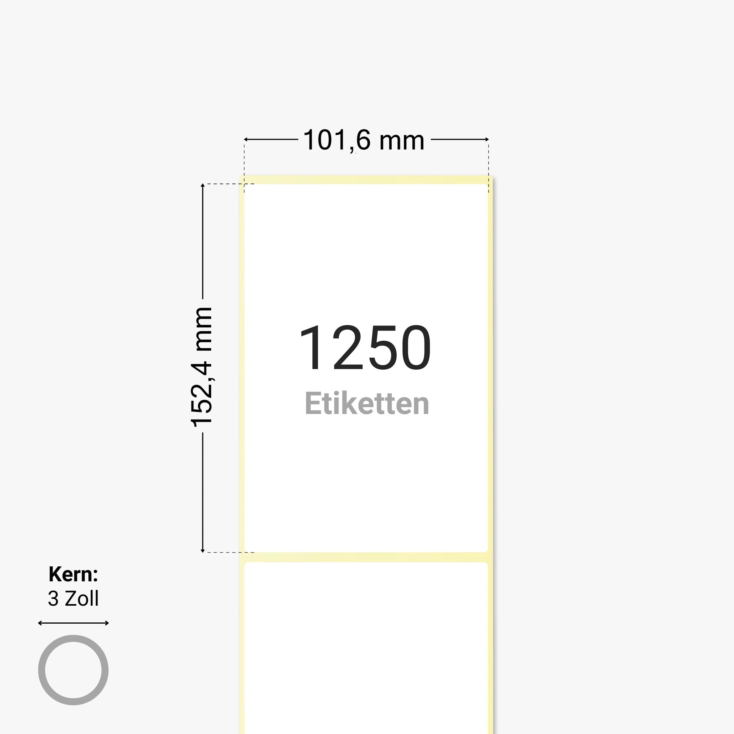 Thermo-Eco-Etiketten, Thermopapier, 101,6 x 152,4 mm, 3 Zoll Kern, permanent haftend, weiß, 1.250 Etiketten pro Rolle