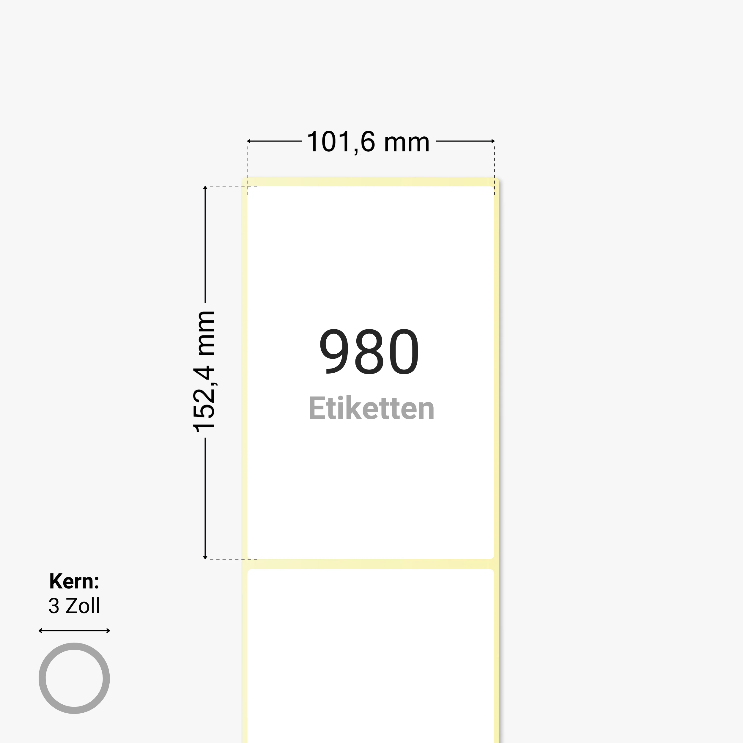 Thermo-Eco-Etiketten, Thermopapier, 101,6 x 152,4 mm, 3 Zoll Kern, permanent haftend, weiß, 980 Etiketten pro Rolle