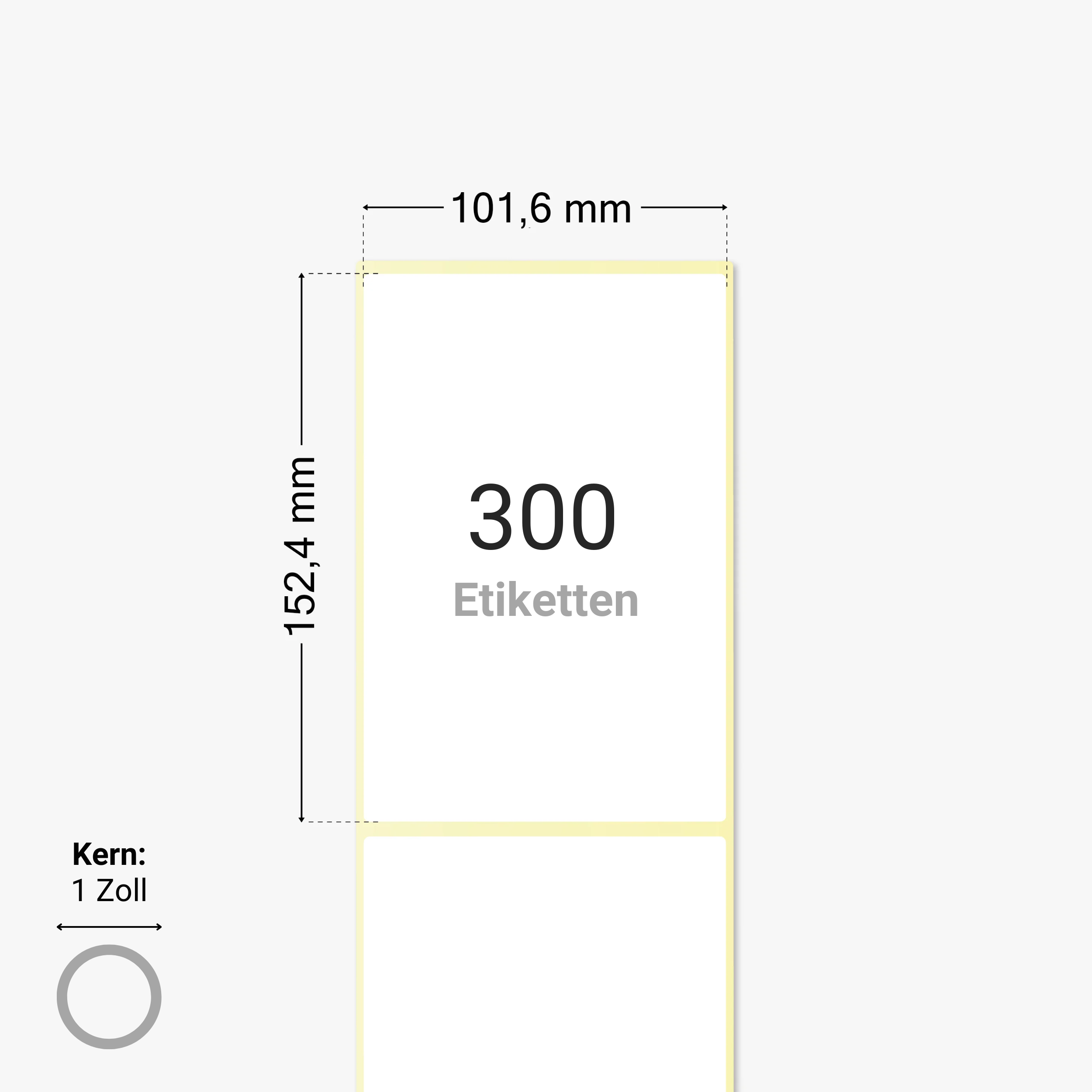 Thermo-Eco-Etiketten, Thermopapier, 101,6 x 152,4 mm, 1 Zoll Kern, permanent haftend, weiß,  300 Etiketten pro Rolle