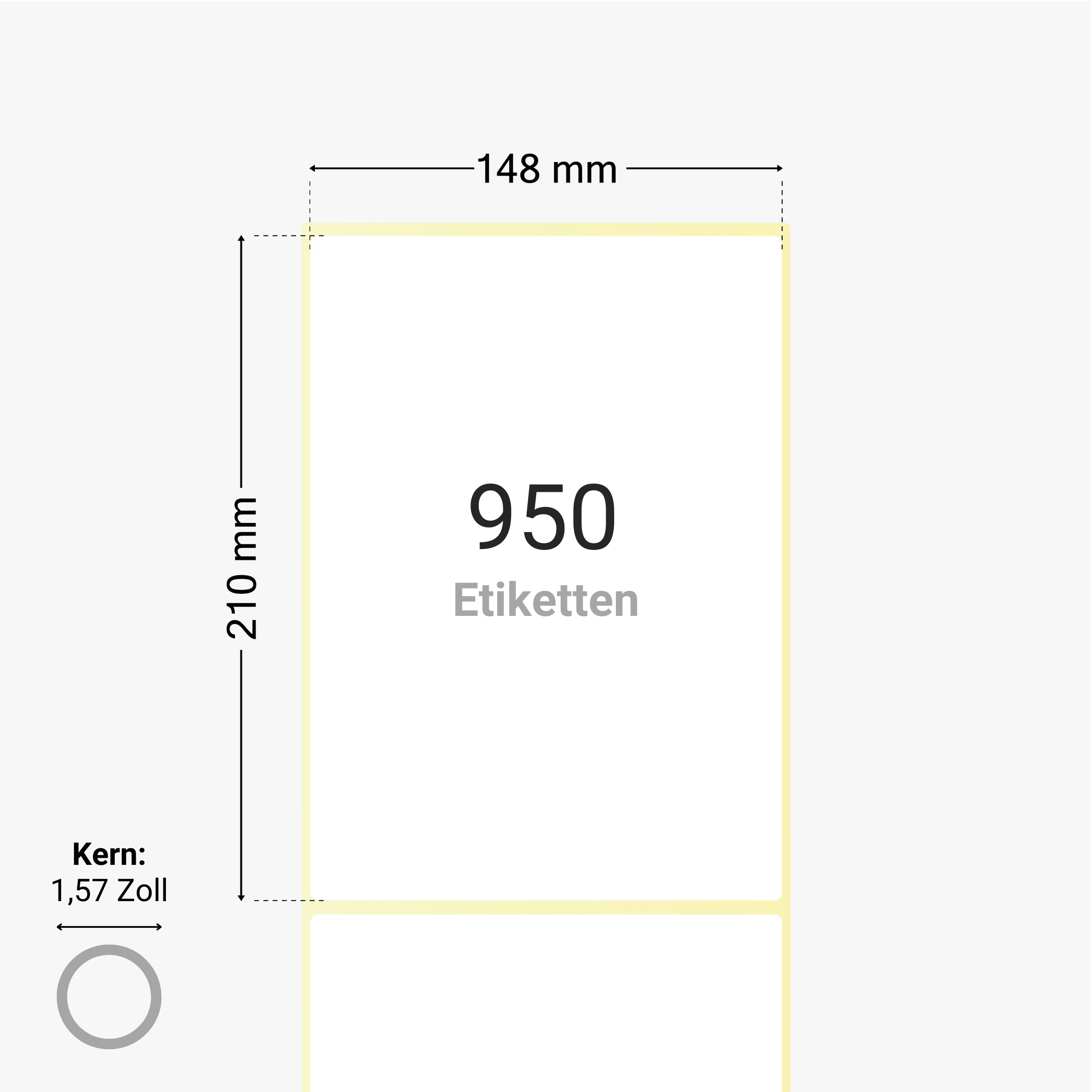 Thermo-Eco-Etiketten, Thermopapier, 148 x 210 mm, 1,57 Zoll Kern, permanent haftend, weiß,  950 Etiketten pro Rolle