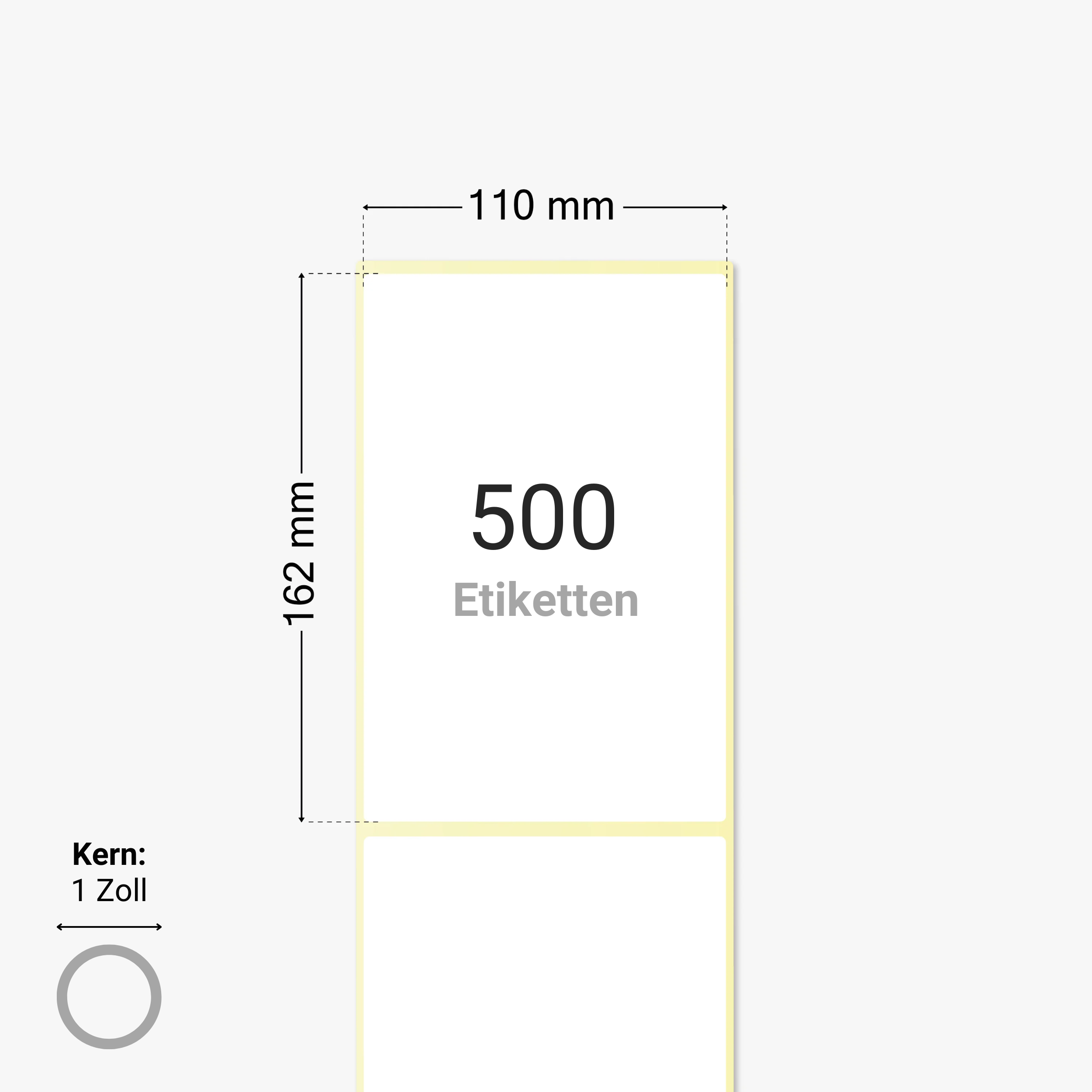 Thermo-Eco-Etiketten, Thermopapier, 110 x 162 mm, 1 Zoll Kern, permanent haftend, weiß, 500 Etiketten pro Rolle