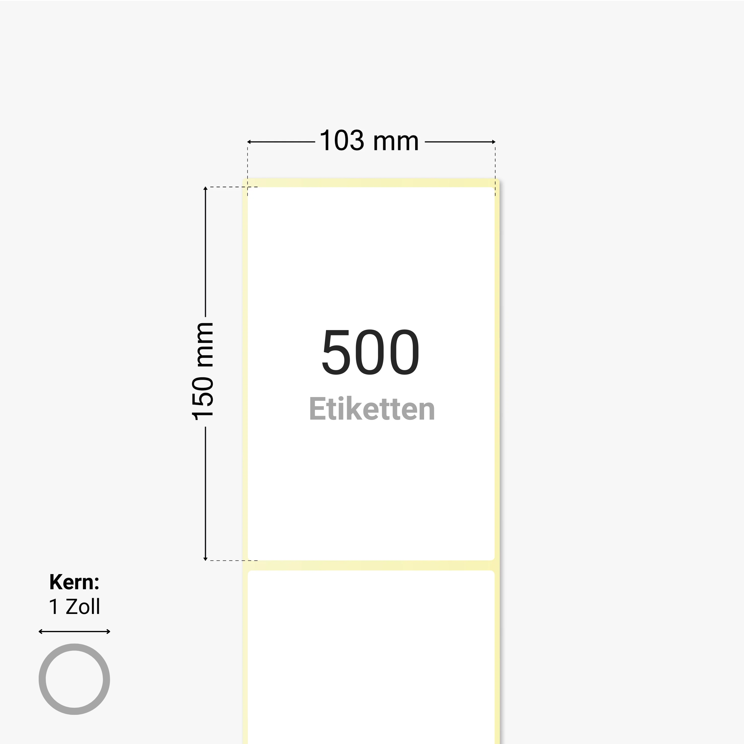 Thermo-Eco-Etiketten, Thermopapier, 103 x 150 mm, 1 Zoll Kern, permanent haftend, weiß, 500 Etiketten pro Rolle