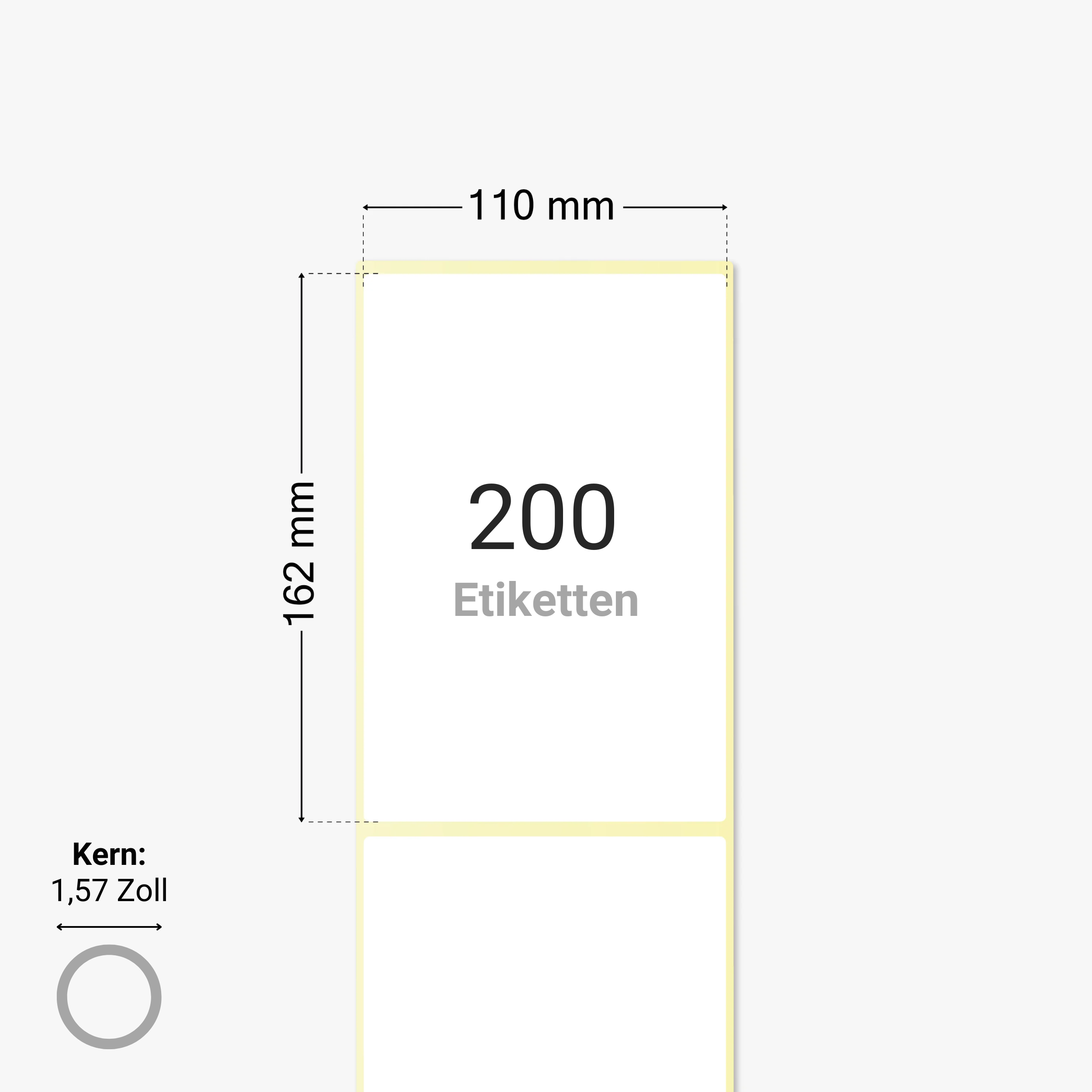 Thermo-Eco-Etiketten, Thermopapier, 110 x 162 mm, 1,57 Zoll Kern, permanent haftend, weiß, 200 Etiketten pro Rolle