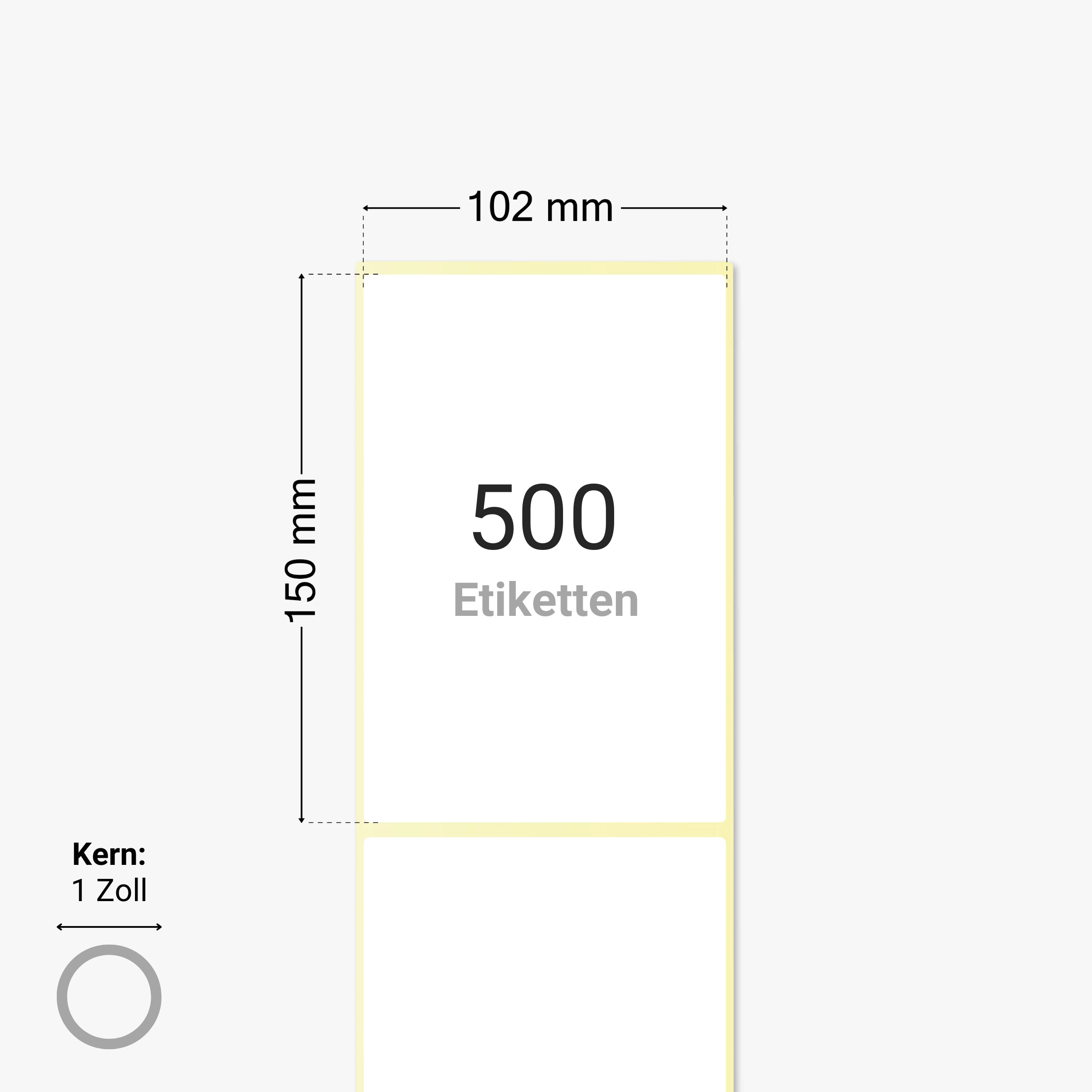 Thermo-Eco-Etiketten, Thermopapier, 102 x 150 mm, 1 Zoll Kern, permanent haftend, weiß, 500 Etiketten pro Rolle