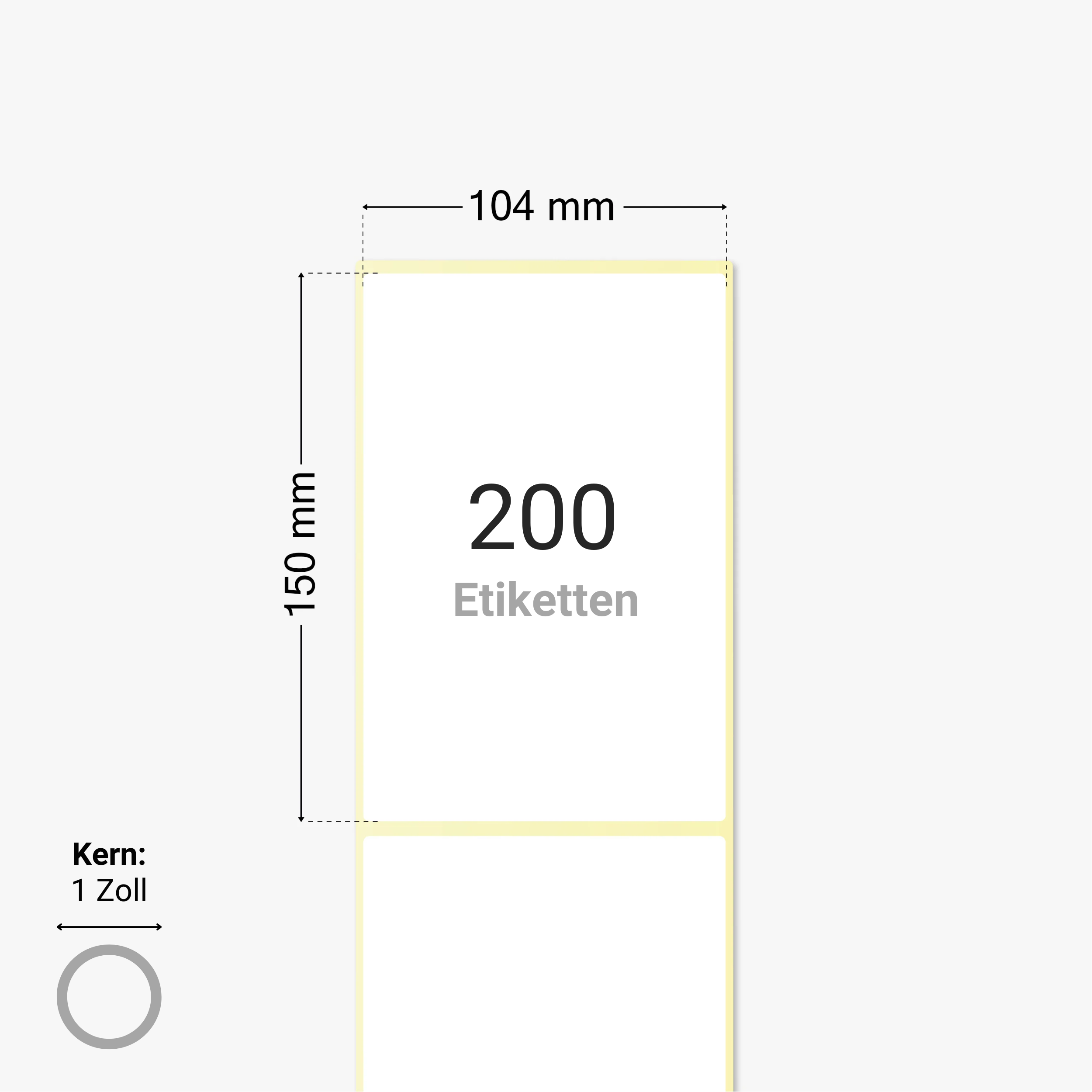 Thermo-Eco-Etiketten, Thermopapier, 104 x 150 mm, 1 Zoll Kern, permanent haftend, weiß, 200 Etiketten pro Rolle