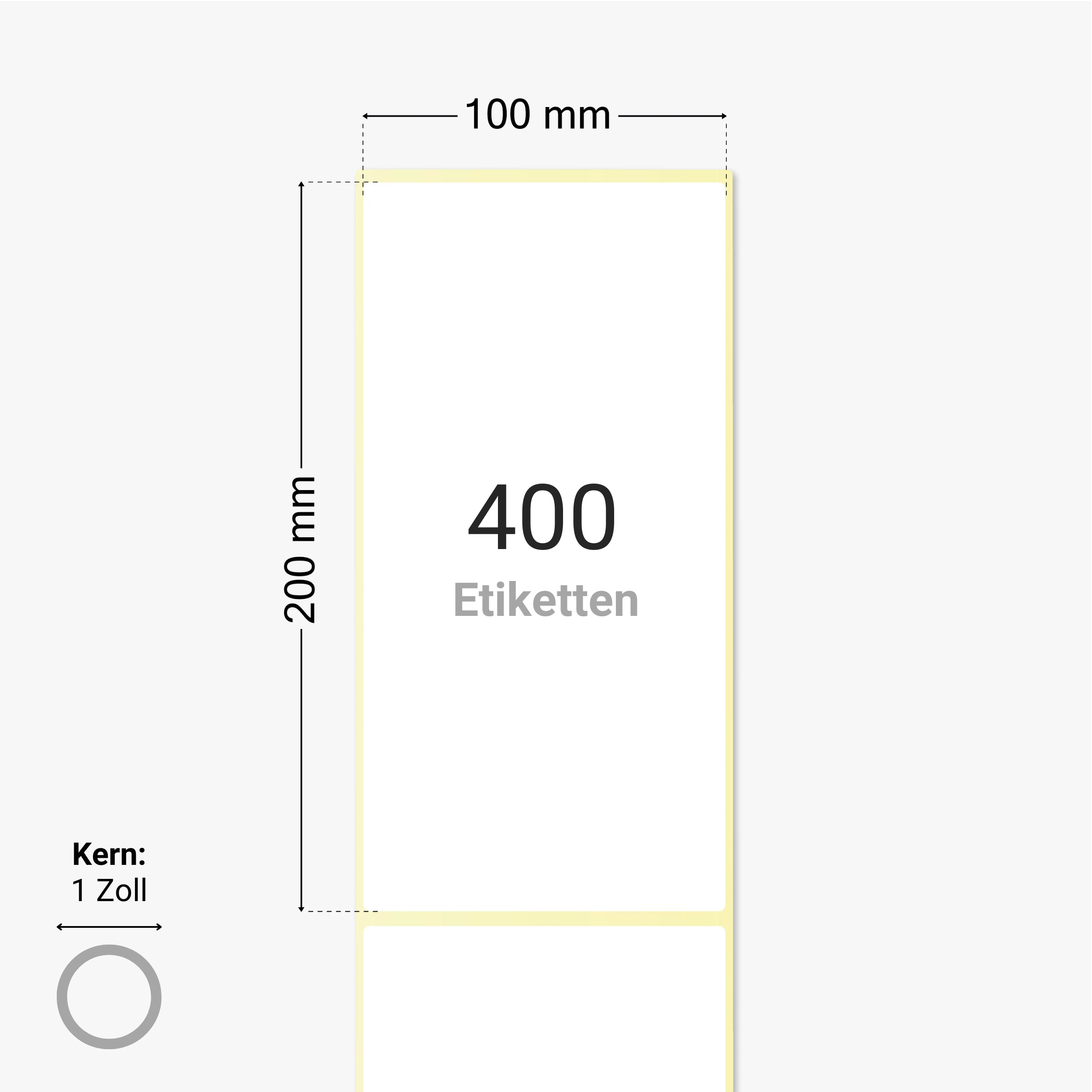 Thermo-Eco-Etiketten, Thermopapier, 100 x 200 mm, 1 Zoll Kern, permanent haftend, weiß, 400 Etiketten pro Rolle