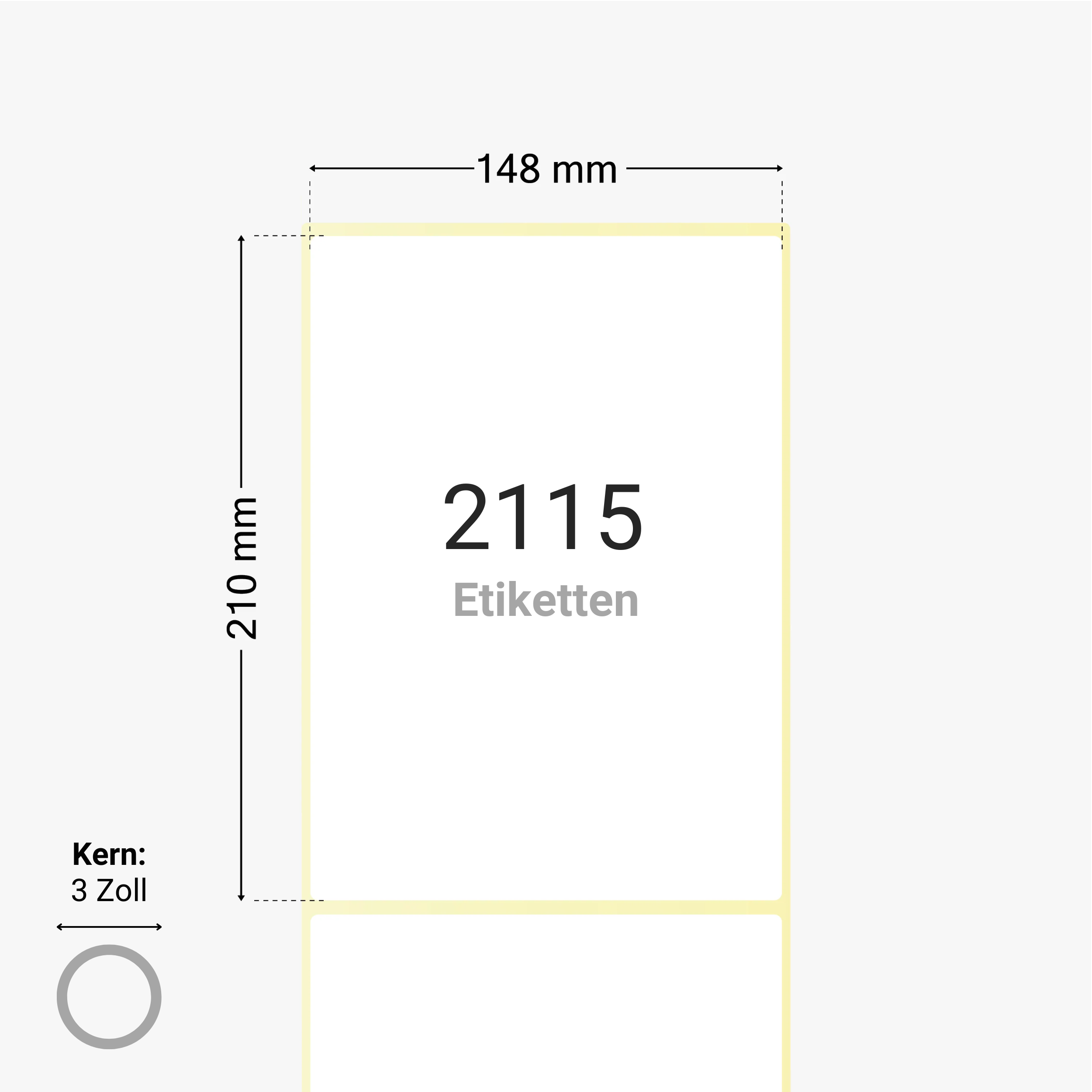 Thermo-Eco-Etiketten, Thermopapier, 148 x 210 mm, 3 Zoll Kern, permanent haftend, weiß, 2.115 Etiketten pro Rolle