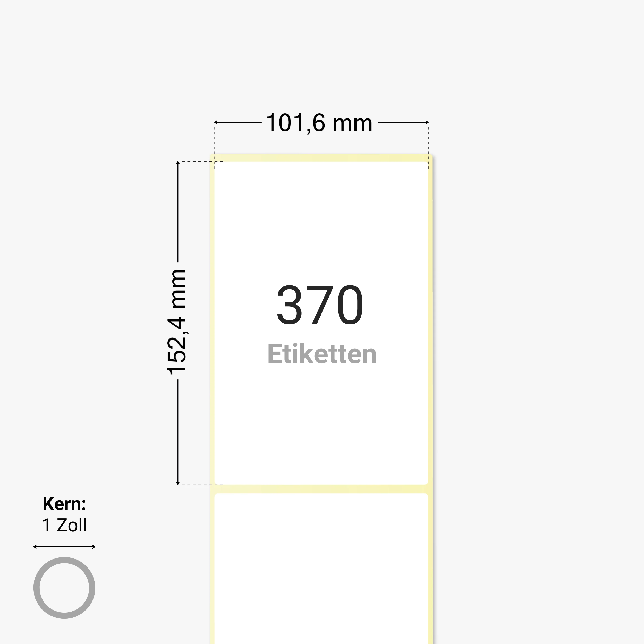 Thermo-Eco-Etiketten, Thermopapier, 101,6 x 152,4 mm, 1 Zoll Kern, permanent haftend, weiß, 370 Etiketten pro Rolle