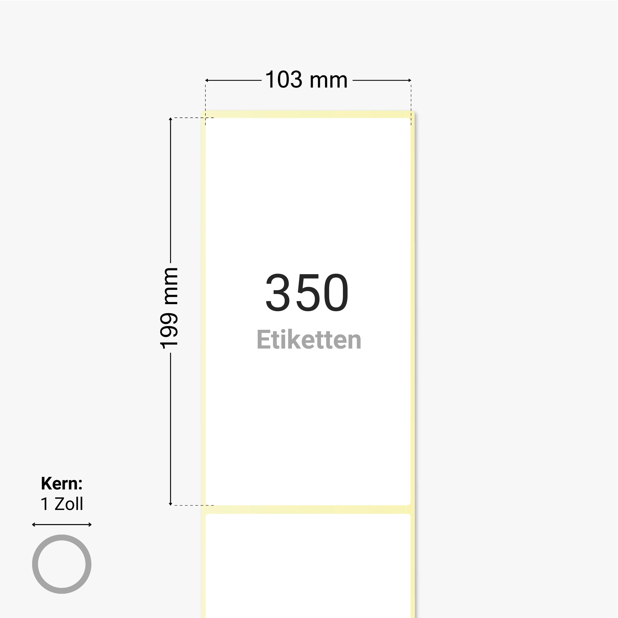 Thermo-Eco-Etiketten, Thermopapier, 103 x 199 mm, 1 Zoll Kern, permanent haftend, weiß, 350 Etiketten pro Rolle