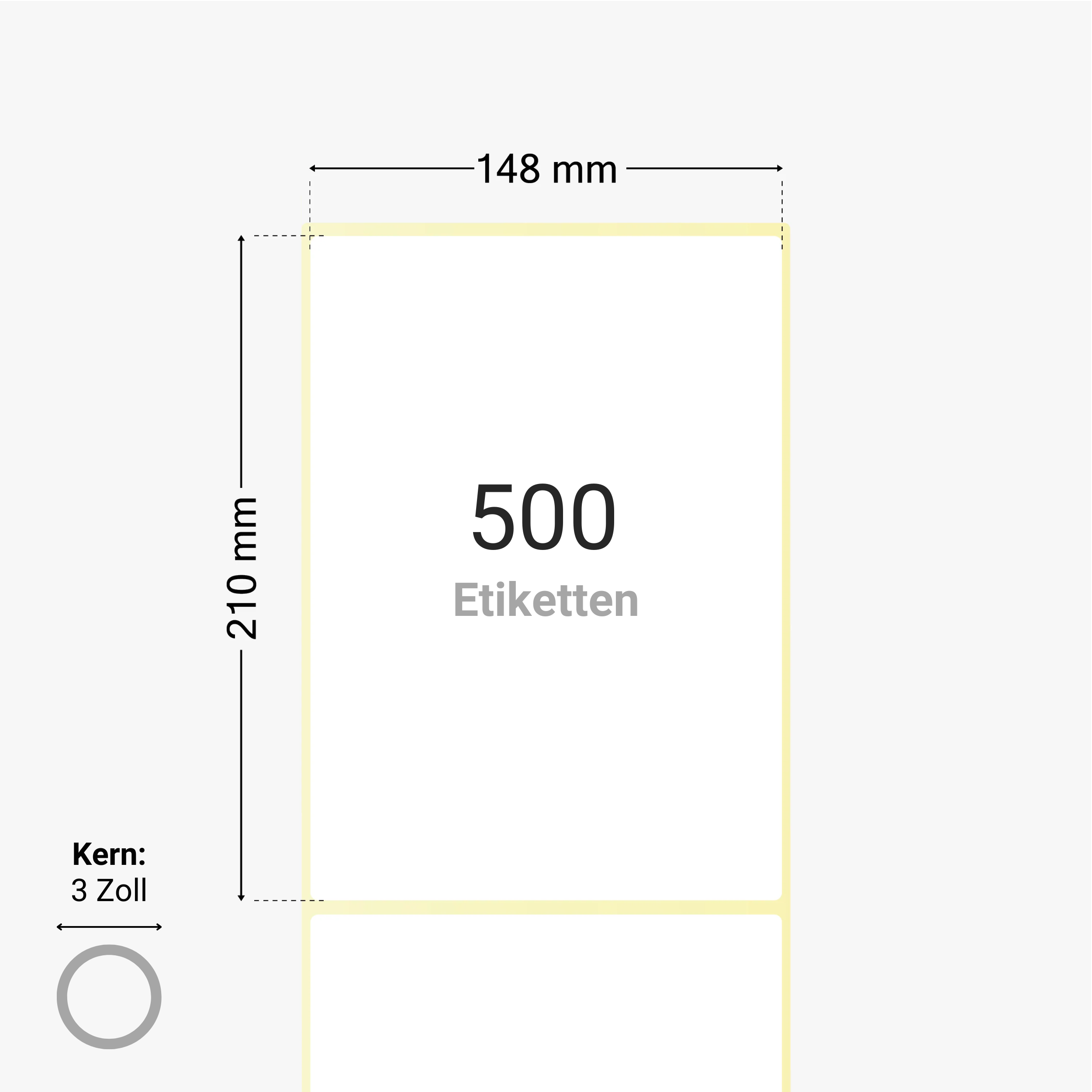 Thermo-Eco-Etiketten, Thermopapier, 148 x 210 mm, 3 Zoll Kern, permanent haftend, weiß,  500 Etiketten pro Rolle