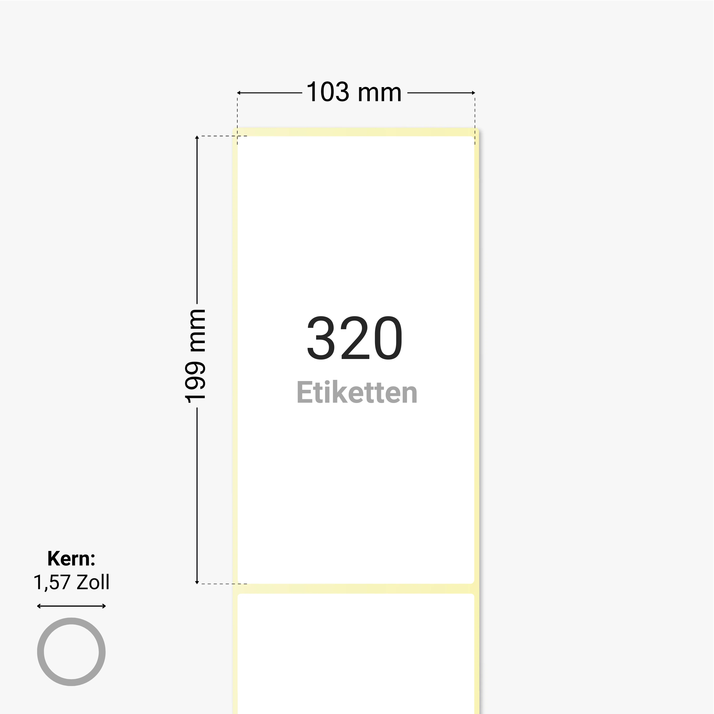 Thermo-Eco-Etiketten, Thermopapier, 103 x 199 mm, 1,57 Zoll Kern, permanent haftend, weiß,  320 Etiketten pro Rolle