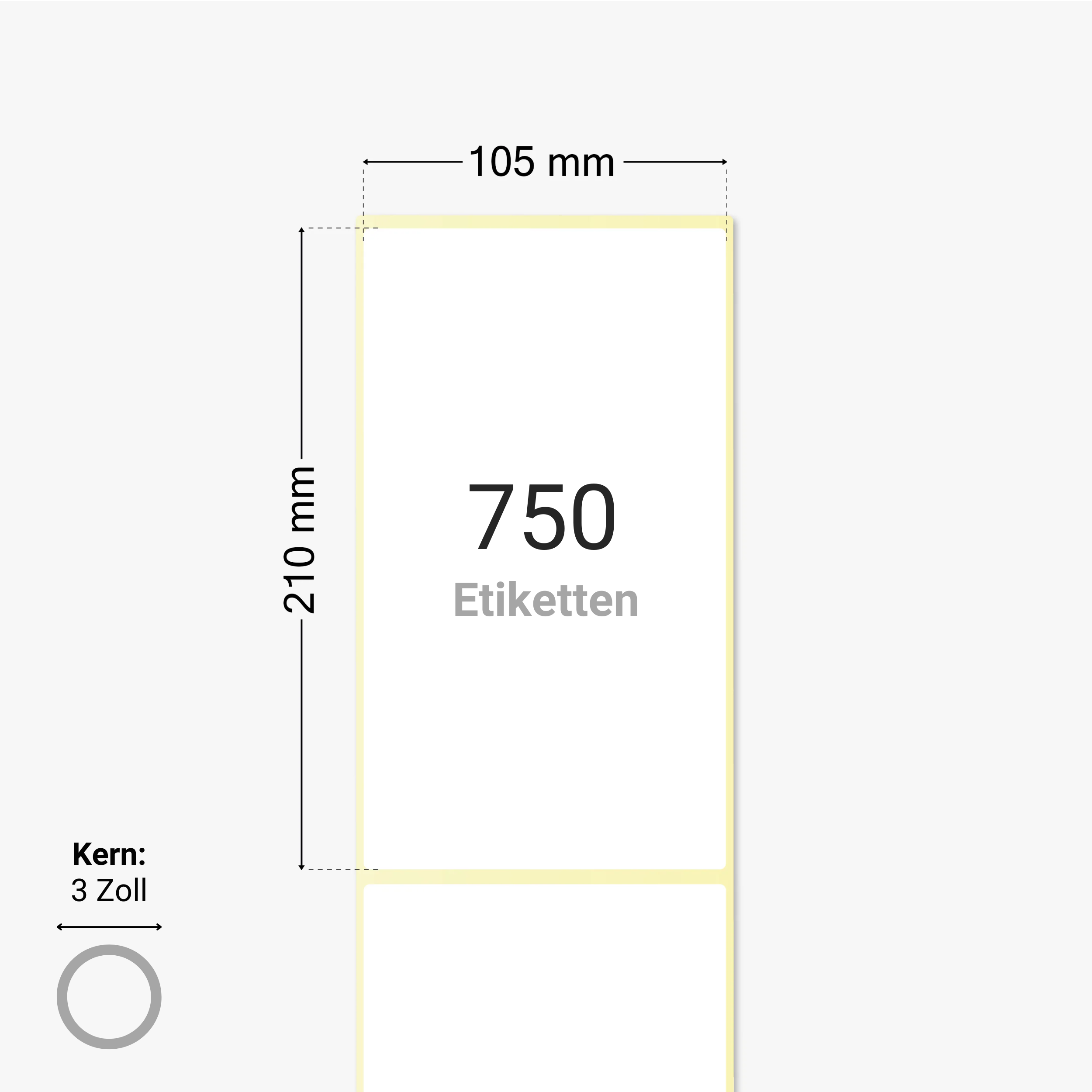 Thermo-Eco-Etiketten, Thermopapier, 105 x 210 mm, 3 Zoll Kern, permanent haftend, weiß, 750 Etiketten pro Rolle