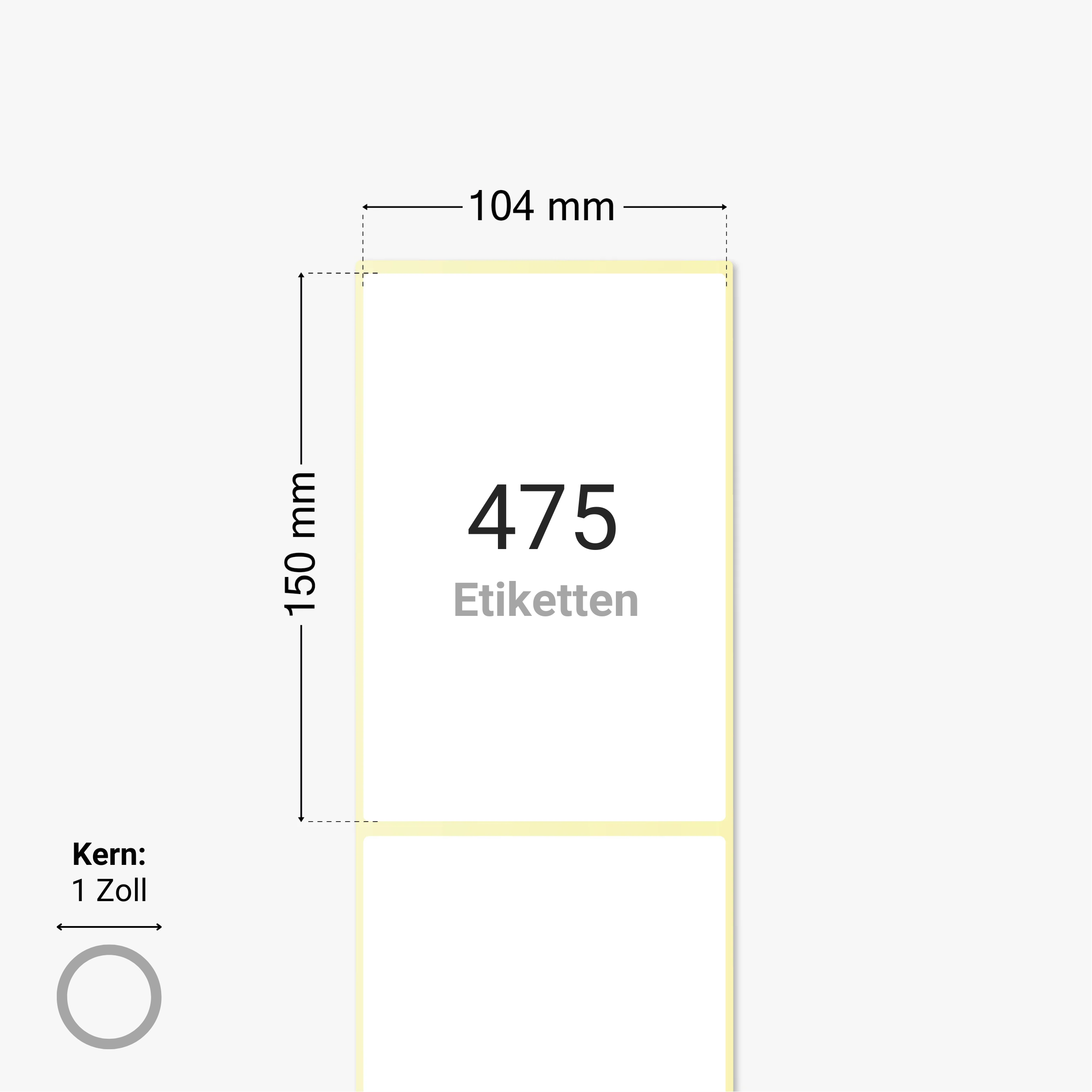 Thermo-Eco-Etiketten, Thermopapier, 104 x 150 mm, 1 Zoll Kern, permanent haftend, weiß, 475 Etiketten pro Rolle