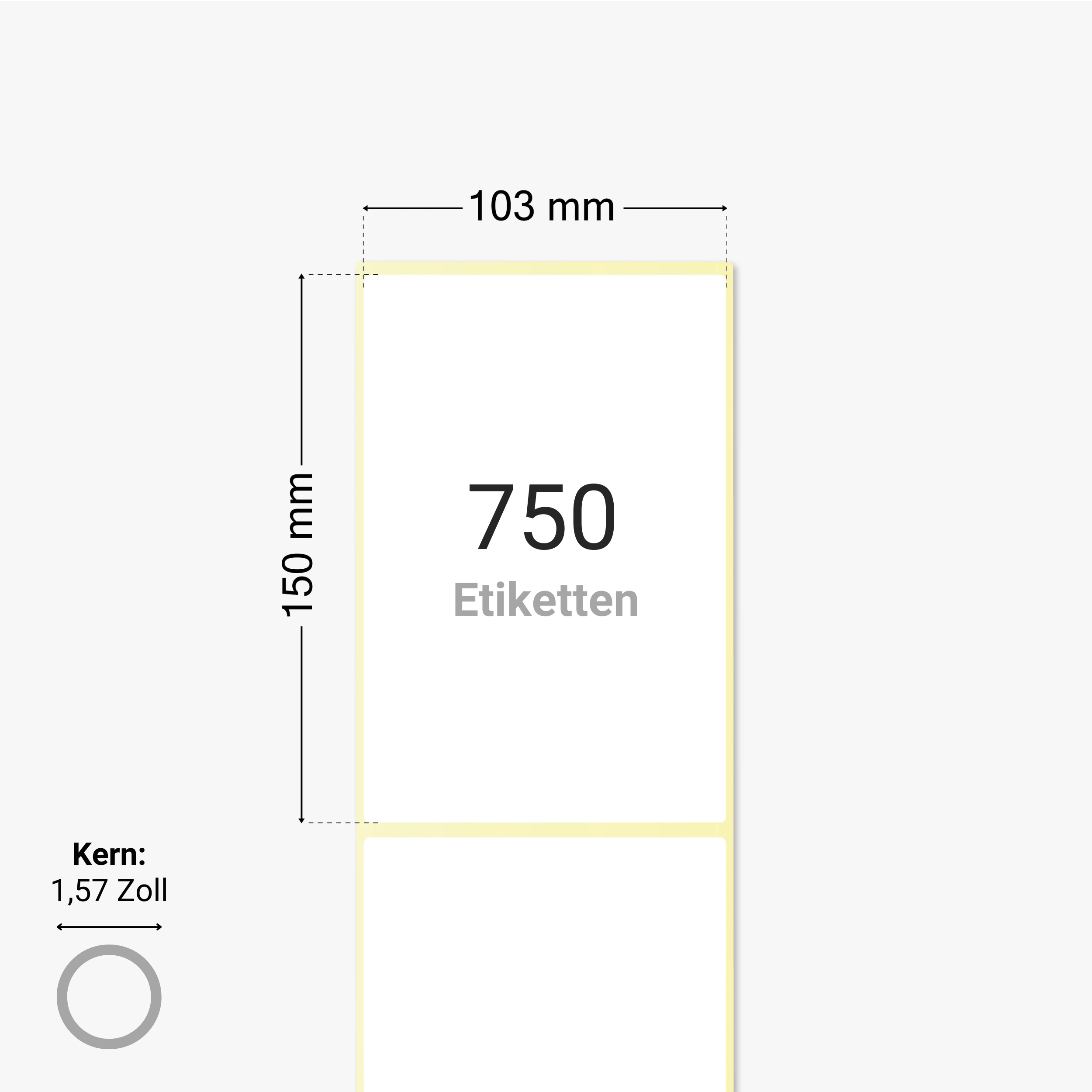 Thermo-Eco-Etiketten, Thermopapier, 103 x 150 mm, 1,57 Zoll Kern, permanent haftend, weiß, 750 Etiketten pro Rolle