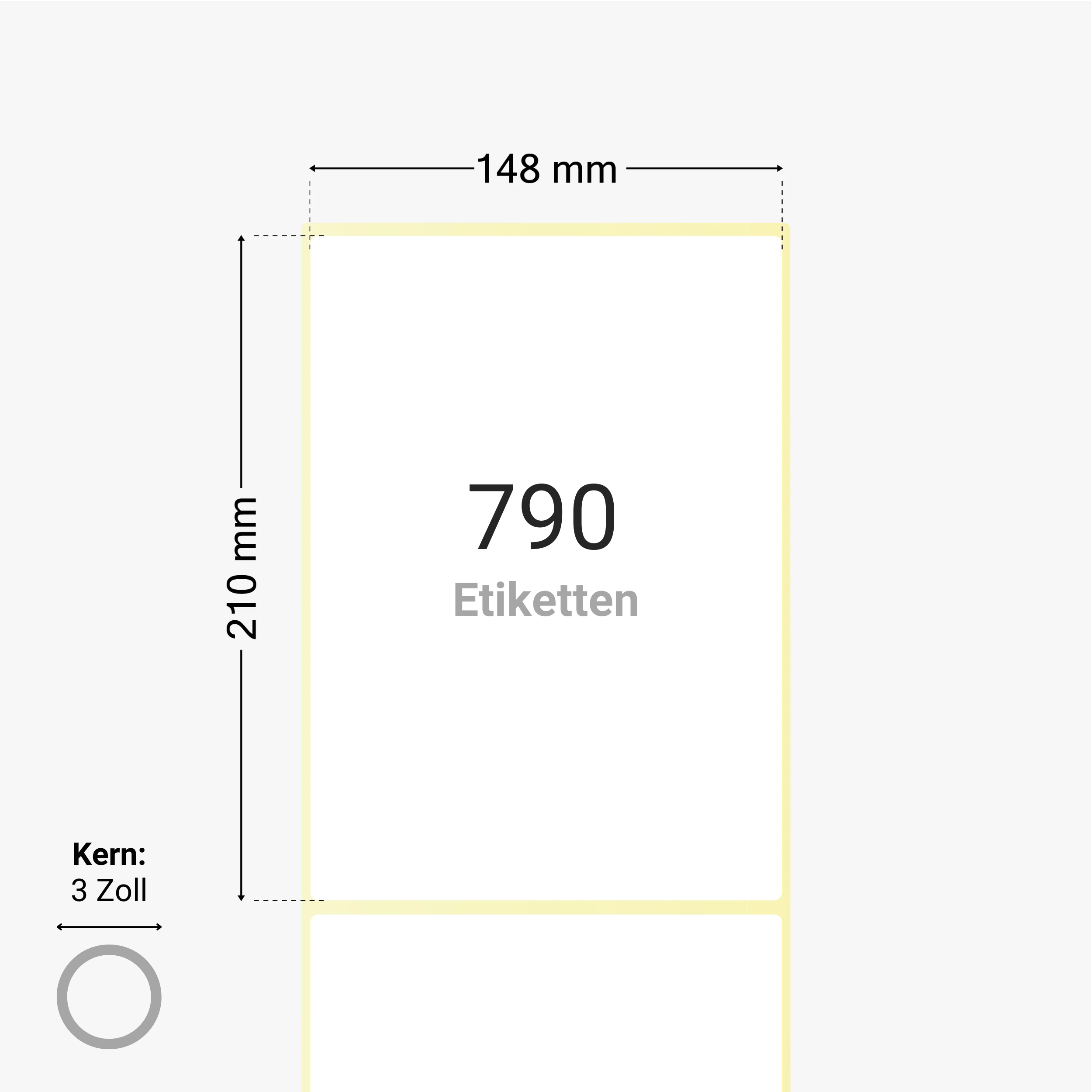 Thermo-Eco-Etiketten, Thermopapier, 148 x 210 mm, 3 Zoll Kern, permanent haftend, weiß,  790 Etiketten pro Rolle