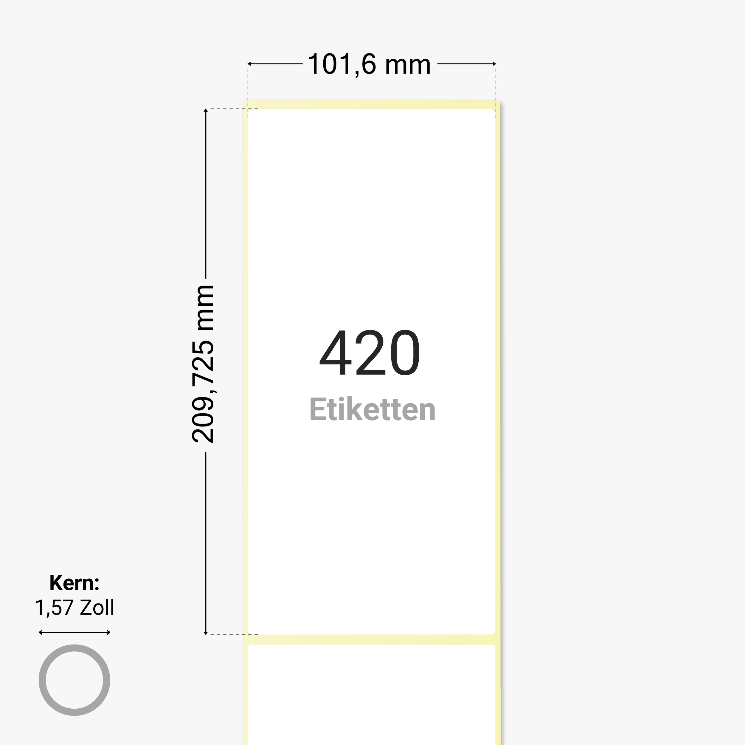 Thermo-Eco-Etiketten, Thermopapier, 101,6 x 209,725 mm, 1,57 Zoll Kern, permanent haftend, weiß, 420 Etiketten pro Rolle